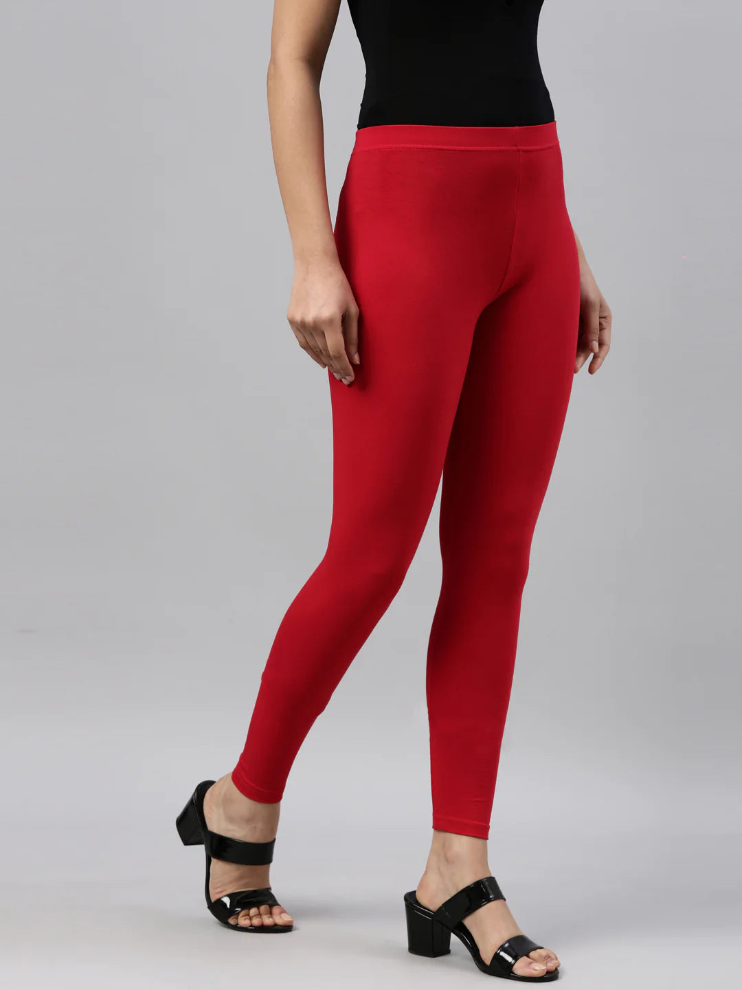 Stretchable Cotton Fabric Red Leggings For Women In USA