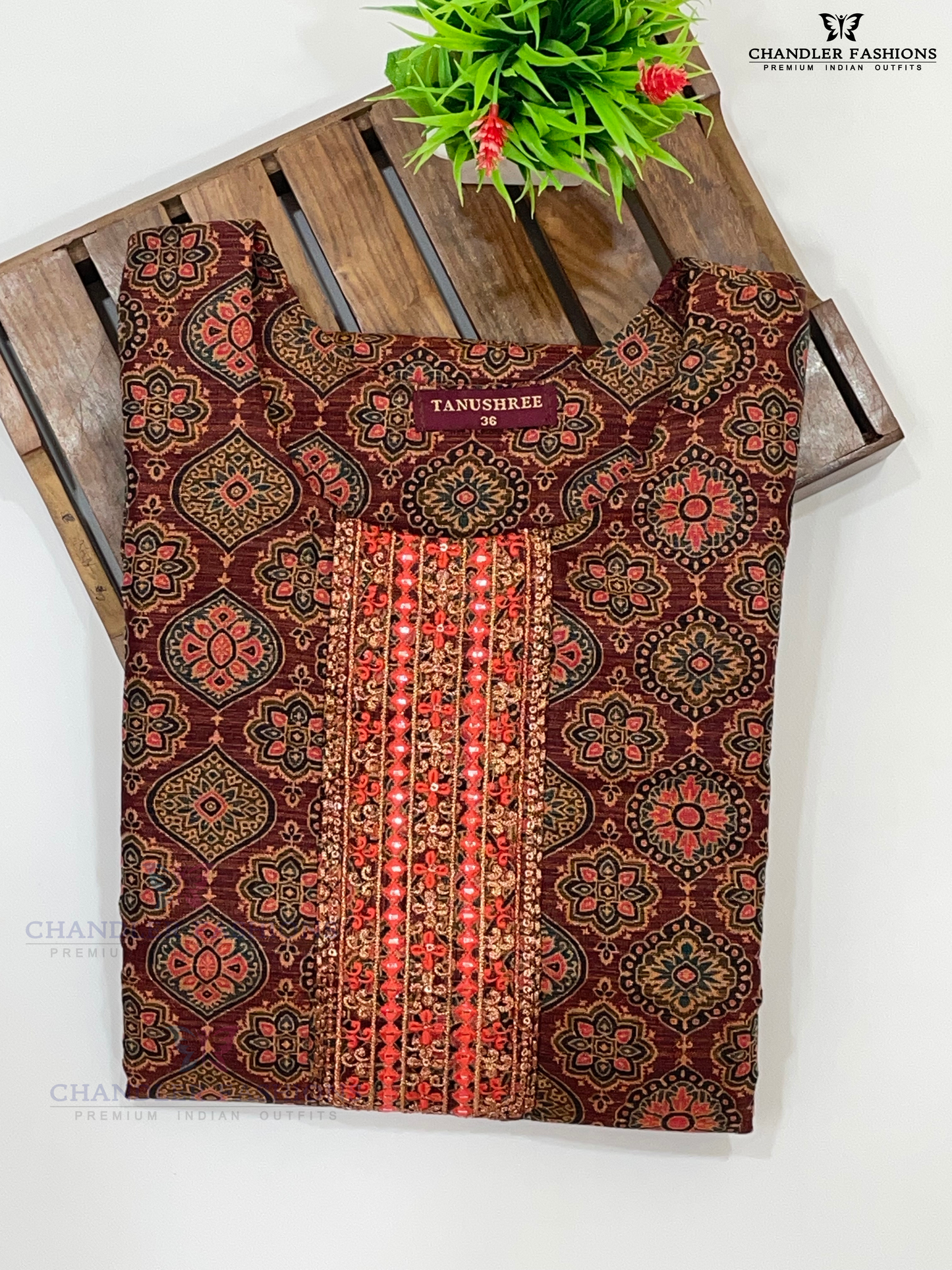 Alluring Brown Color Kurti With Zari Embroidery And Sequins Work In USA