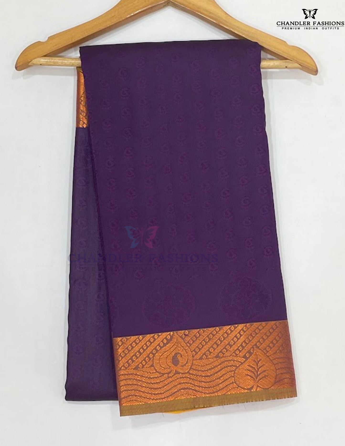Dark Purple Color Pure Kanchi Silk Zari Border Work Saree In USA