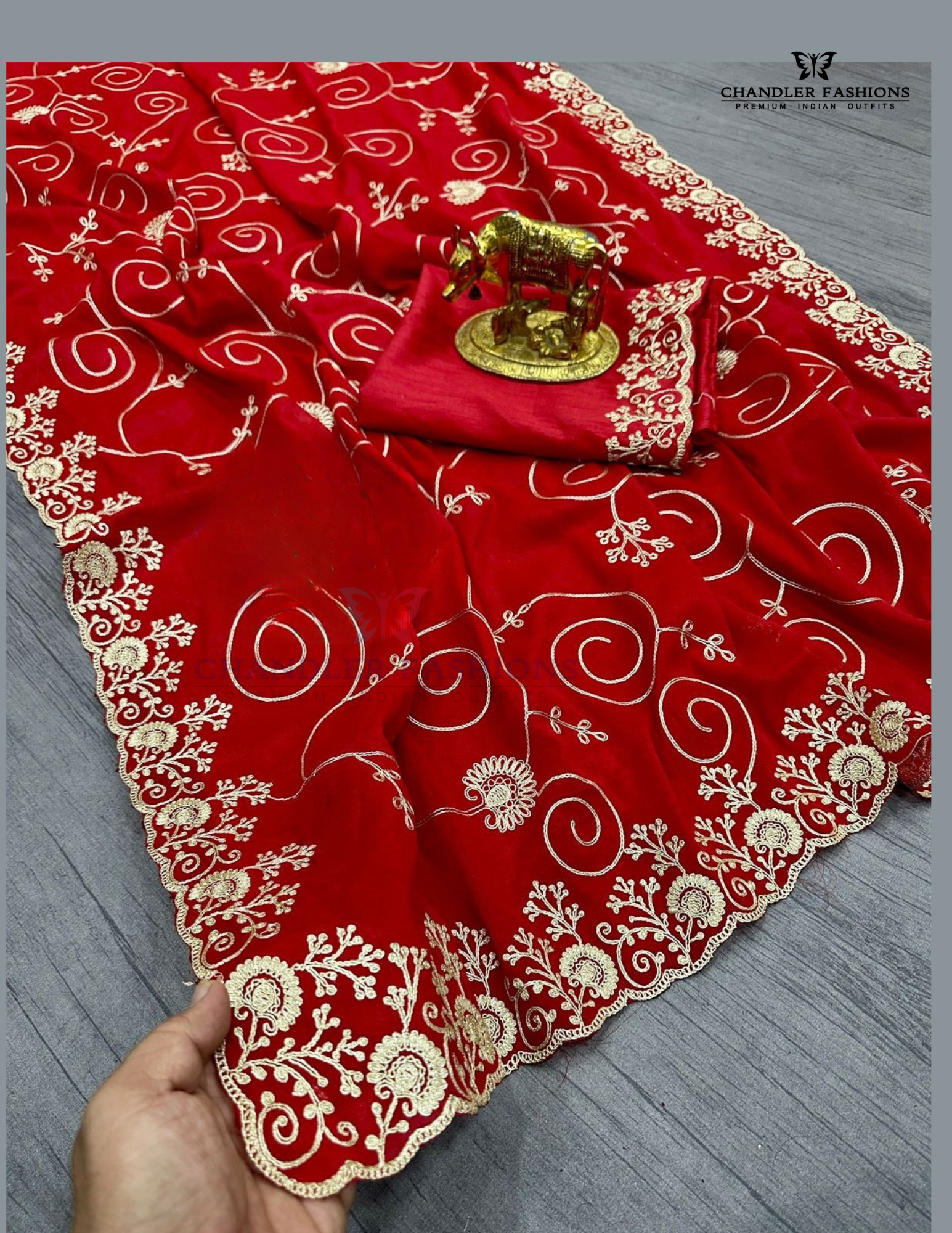 Stunning Red Color Georgette With Embroidered Work Saree For Women