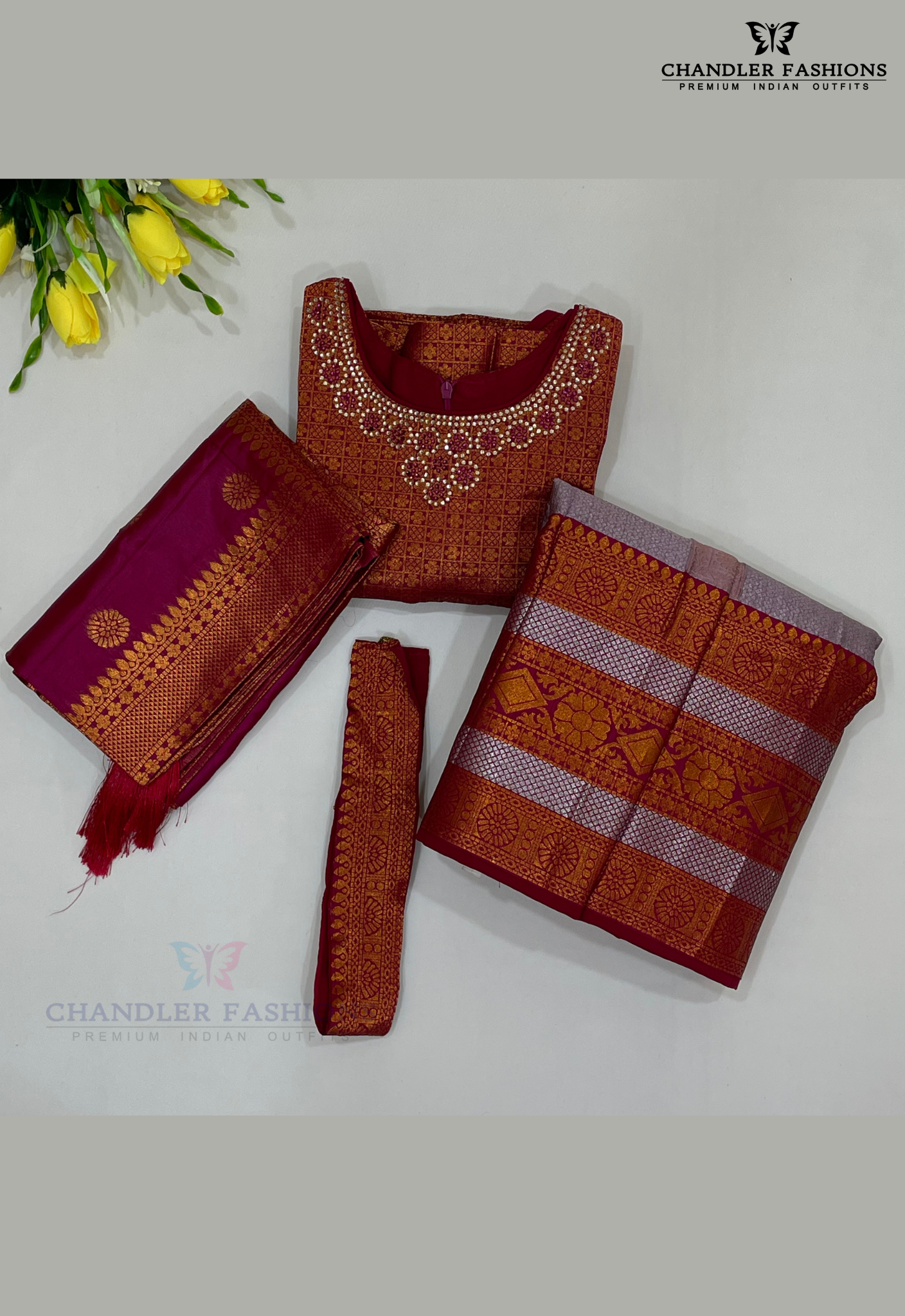 Dark Pink Colored Silk Choli Sets In Kingsman