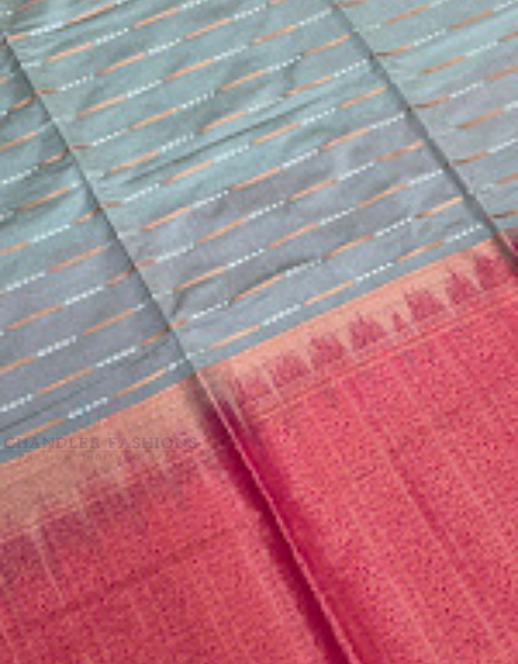 Gray Color Soft Silk Saree With Contrast Rich Pallu In Tempe