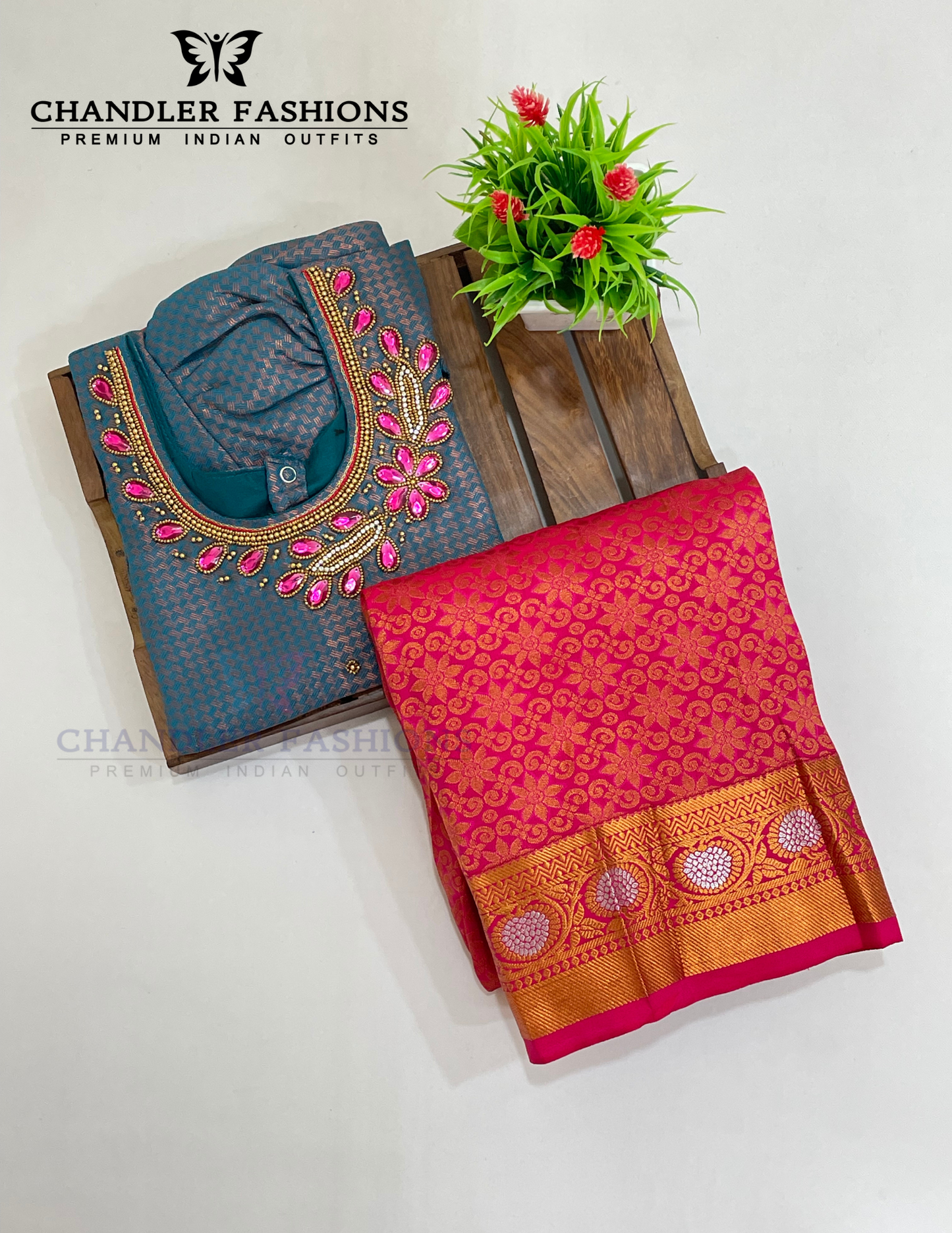 Green And Pink Color Art Silk Langa Set With Zari Work In USA