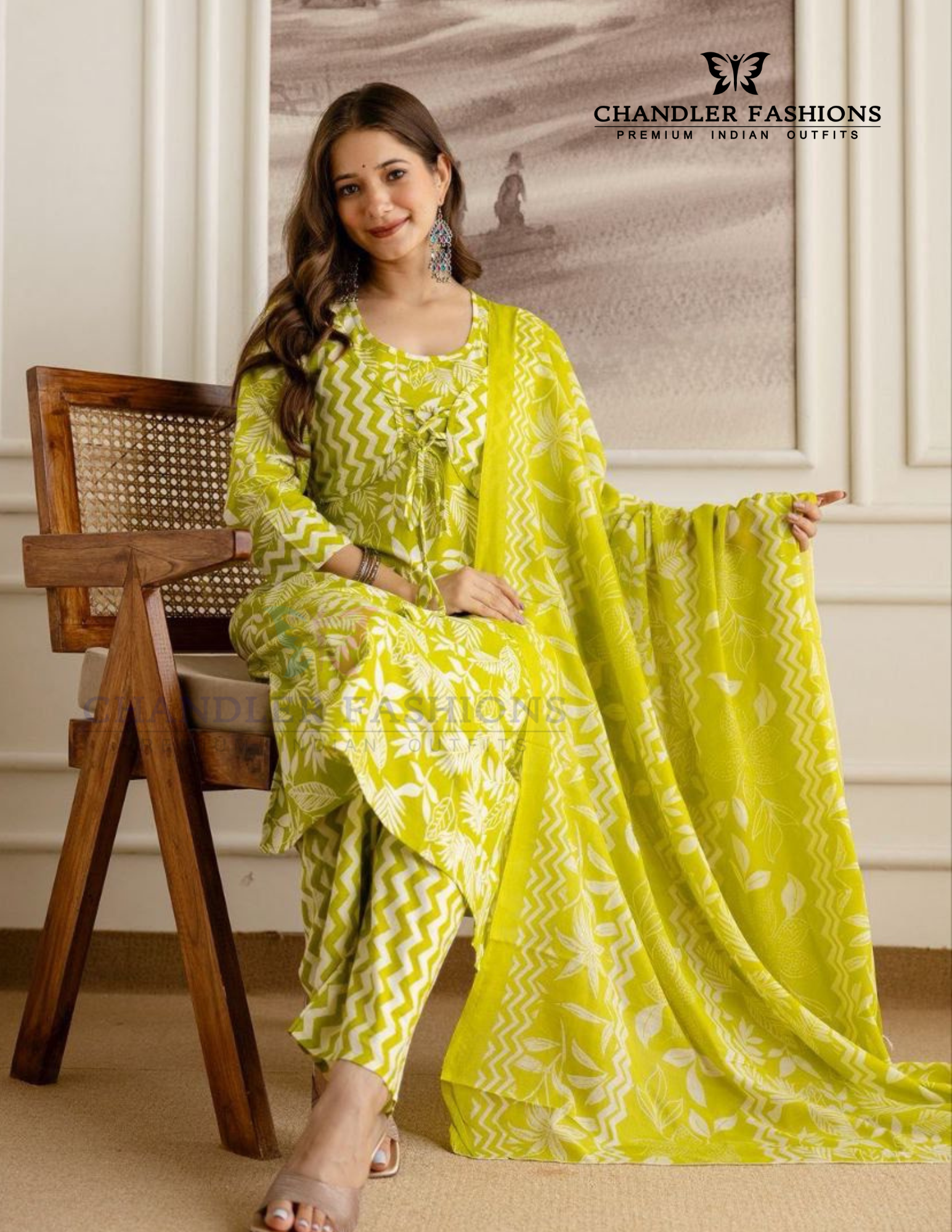 Charming Lime Green Color Cotton Printed Work Salwar Suits With Dupatta Set Near Me