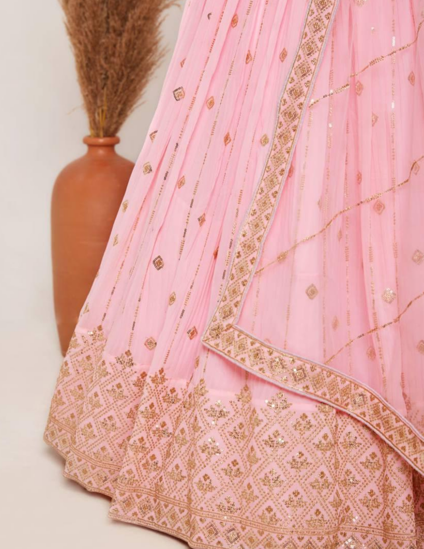 Light Pink Colored Heavy Georgette Embroidery And Sequins Work Lehenga Near Me
