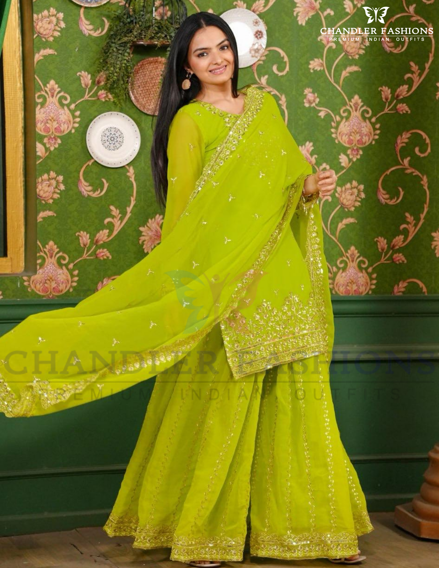 Embroidery And Sequins Work With Palazoo Suits in Chandler
