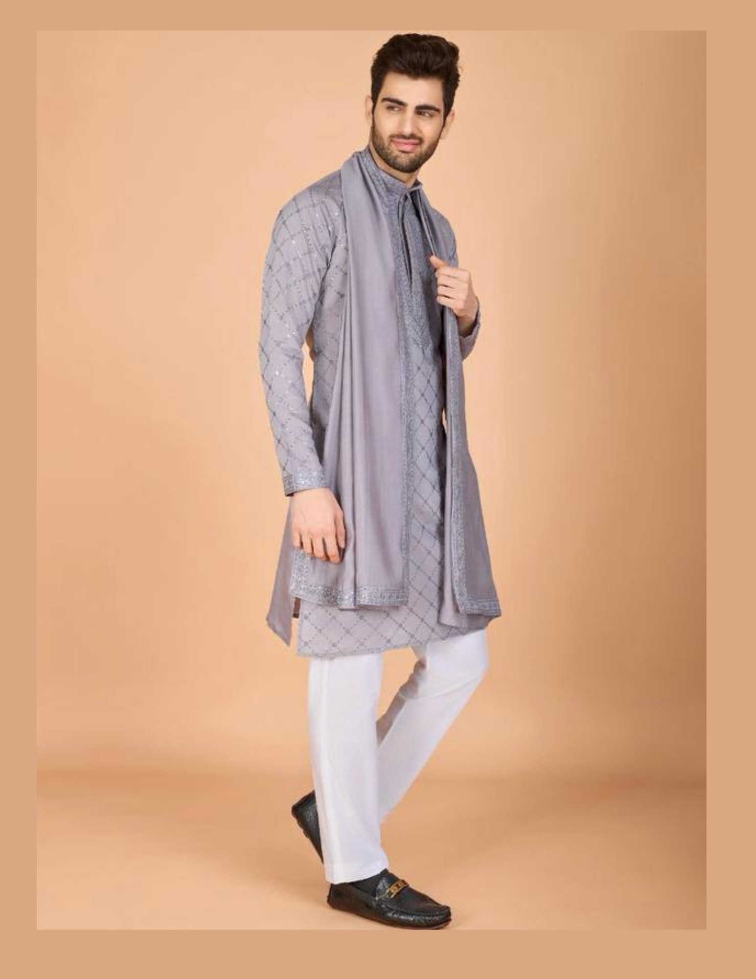 Fantastic Gray Color Thread With Embroidery And Sequins Work Pajama Suits