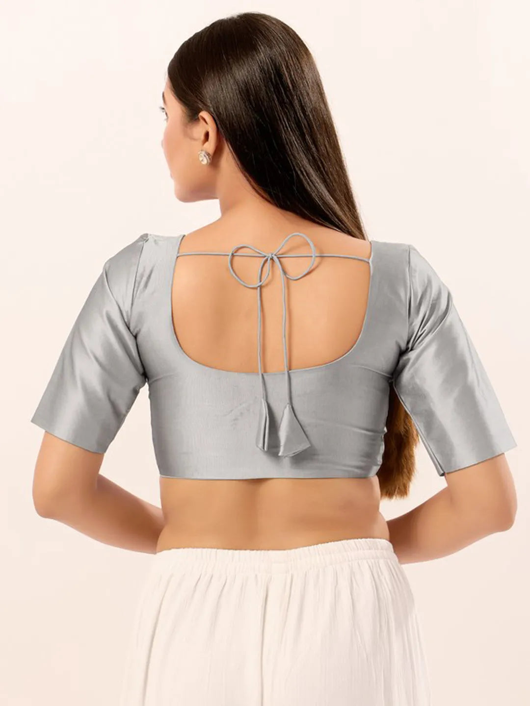 Silver Color Poly Blend Fabric Readymade Blouse Near Me