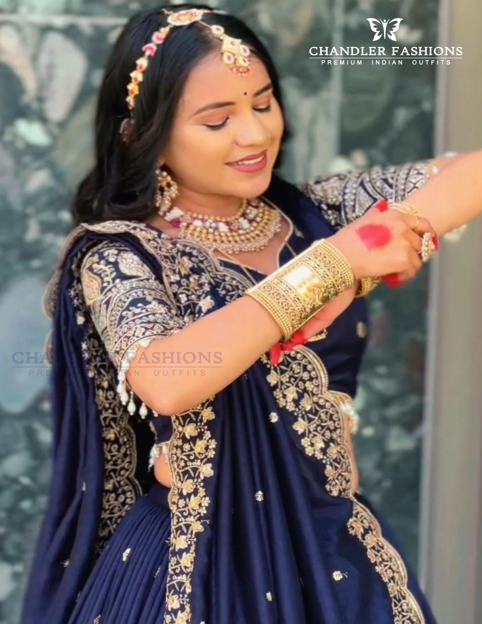 Dark Blue Embroidery Work Lehenga Choli Near Me