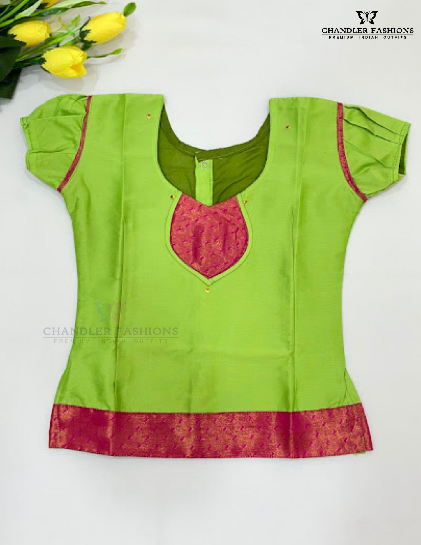 Light Green Color Silk Langa Set With Zari Work In Mesa