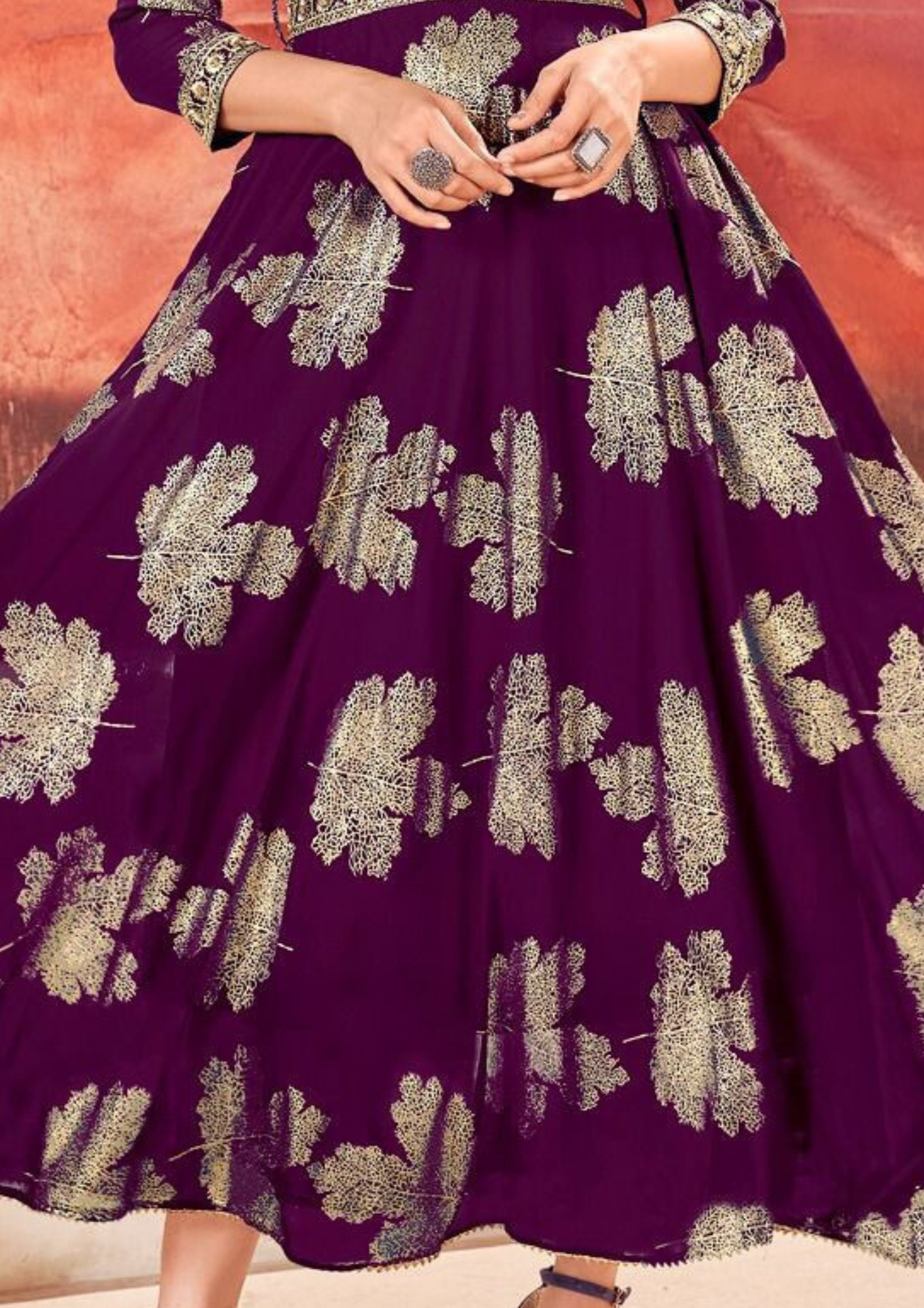Attractive Purple Color Foil Gold Print With Sequins Embroidery Kurti In Mesa