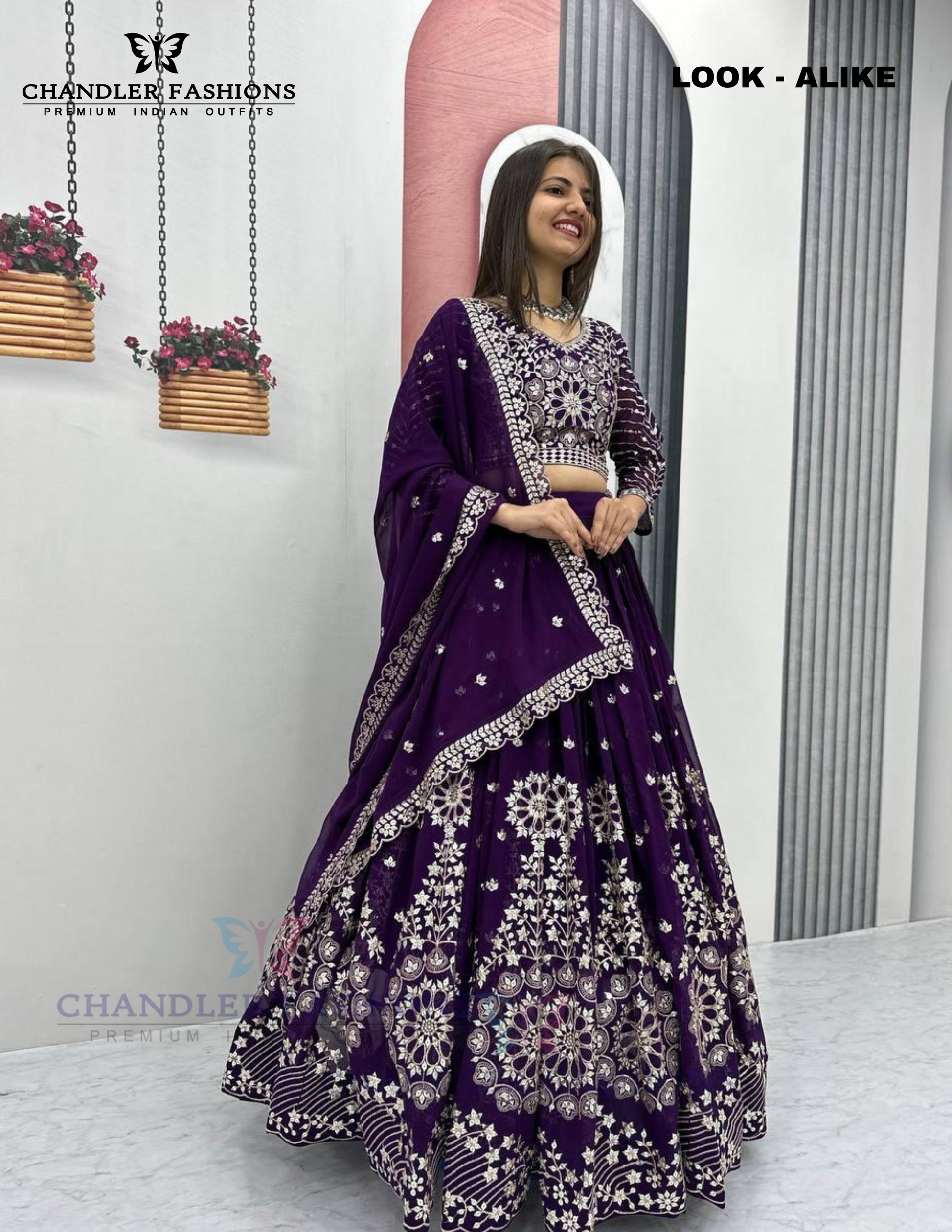 Pleasing Purple Color Georgette Lehenga Choli With Embroidery Work Near Me