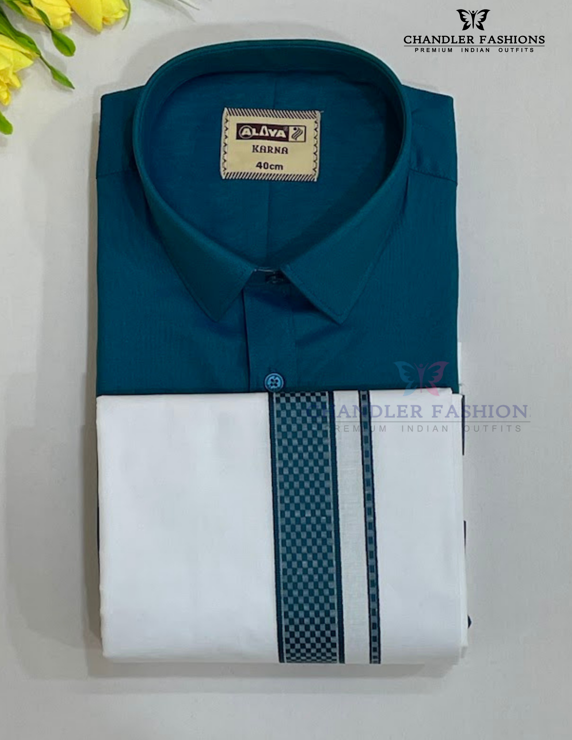 Alluring Peacock Green Colored Shirt And Dhoti Set For Men