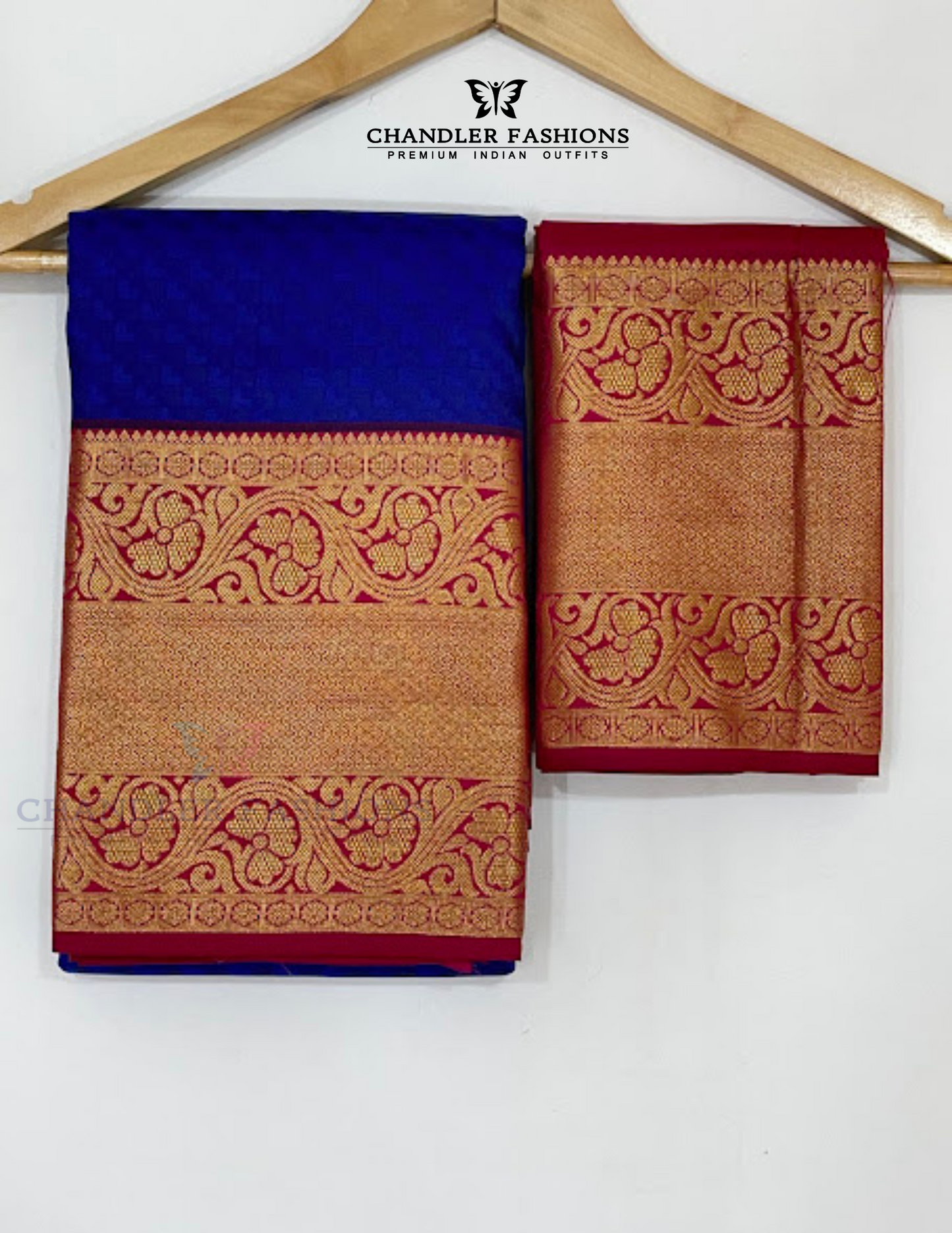 Navy Blue Color Pure Kanchi Silk Gold Zari Work Saree In USA