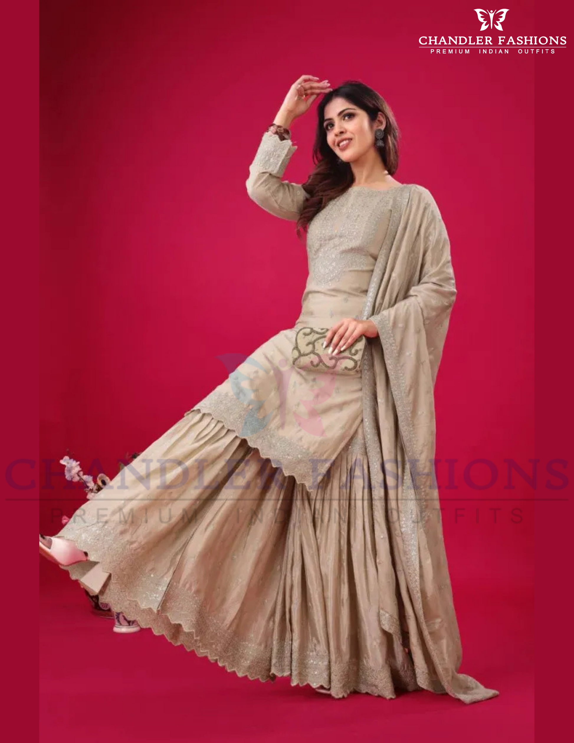 Chinon Silk With Embroidered Sequence Work Sharara Suits in Chandler