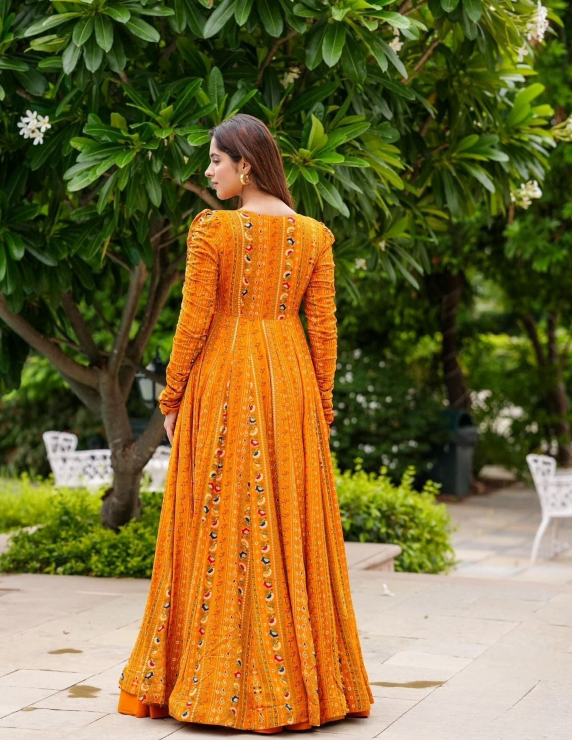 Printed Orange Shrug Style Indo Western Gown For Women in Chandler