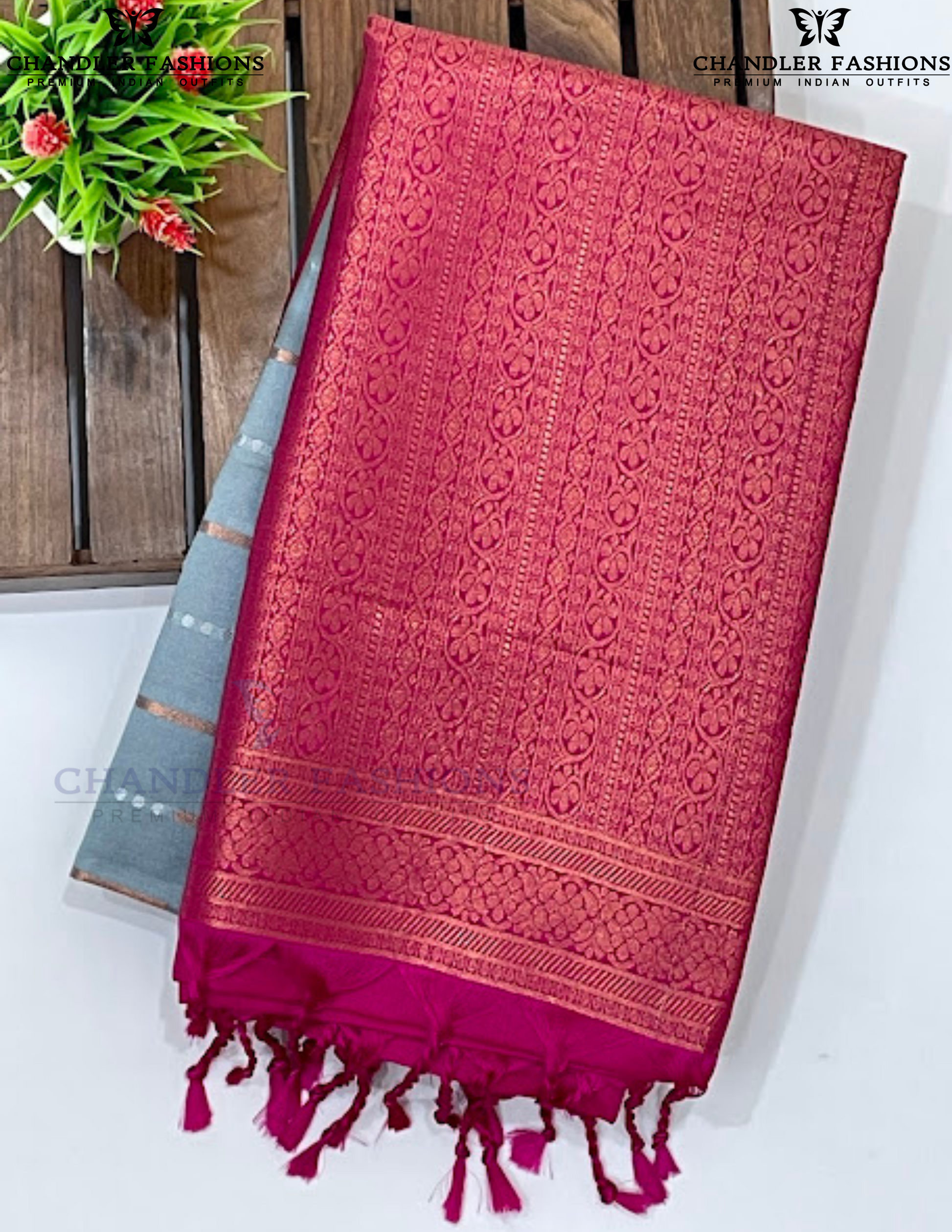 Gray Color Soft Silk Saree With Contrast Rich Pallu In USA