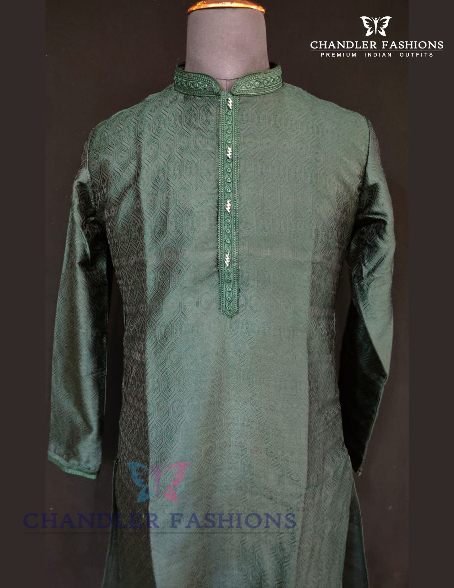 Bottle Green Color Brocade Designer Kurta Suits Near Me