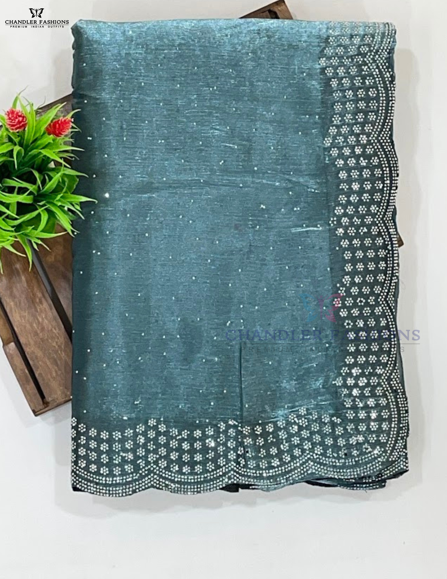 Gray Color Soft Space Silk Saree With Stone Work For Women In Chandler