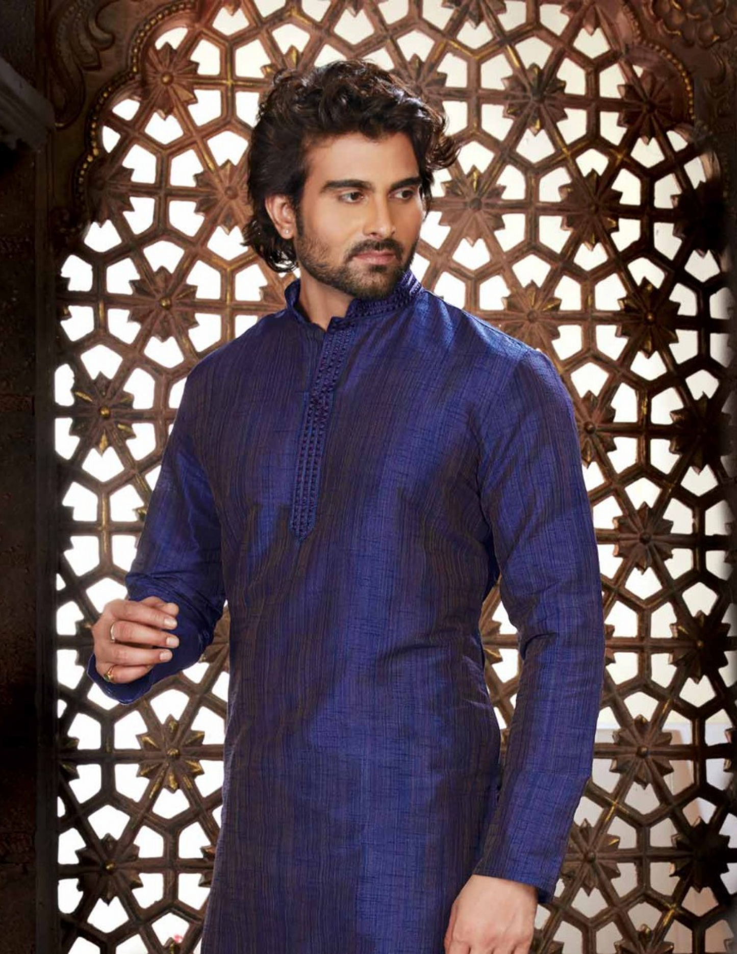 Alluring Blue Color Dupion Silk Lace Work With Pajama Set For Men's Kurta Near Me