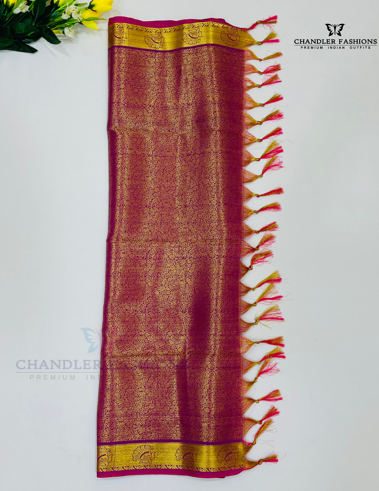 Pretty Pink Color Silk With Golden Zari Work Shawl In Chandler