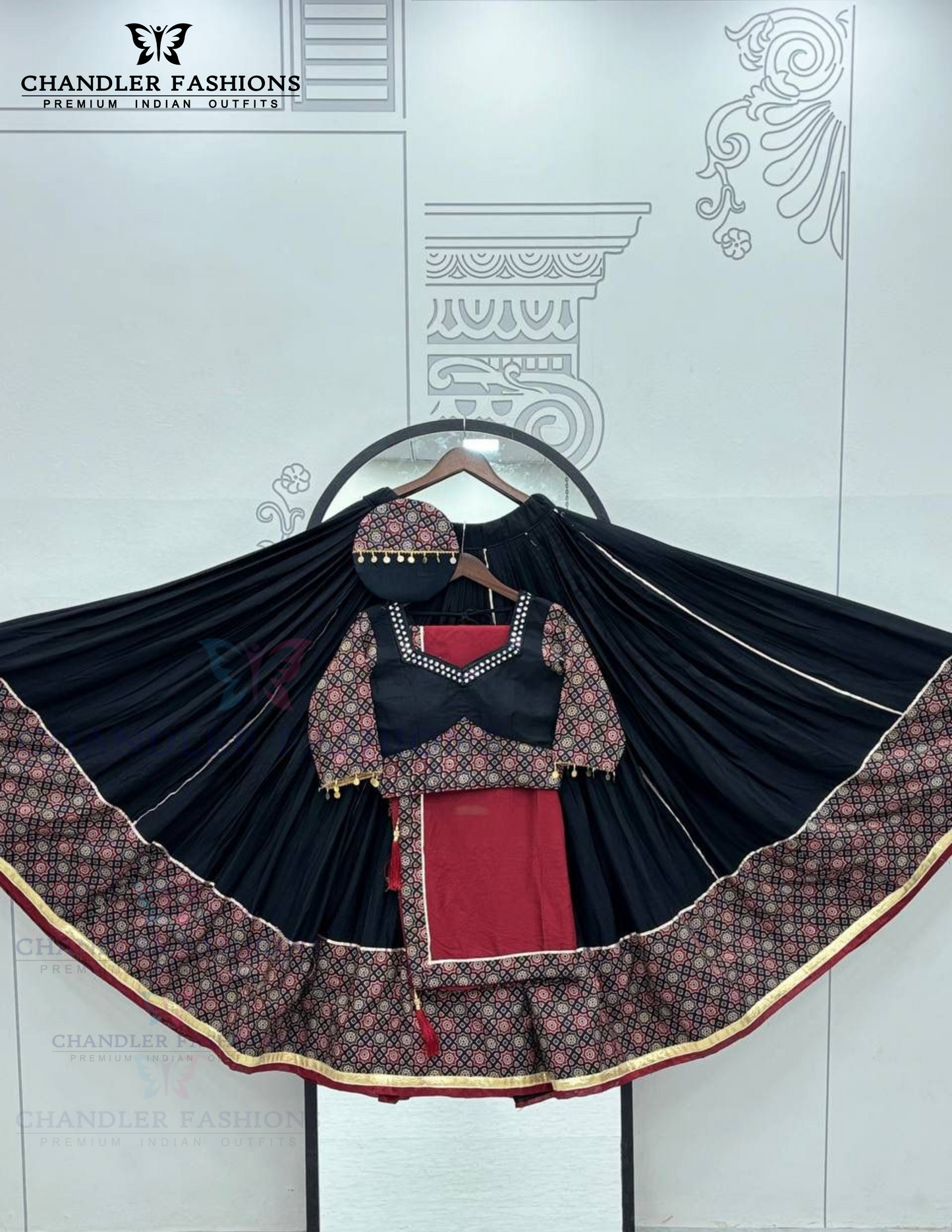 Black Cotton Garba Lehenga Choli In Chandler