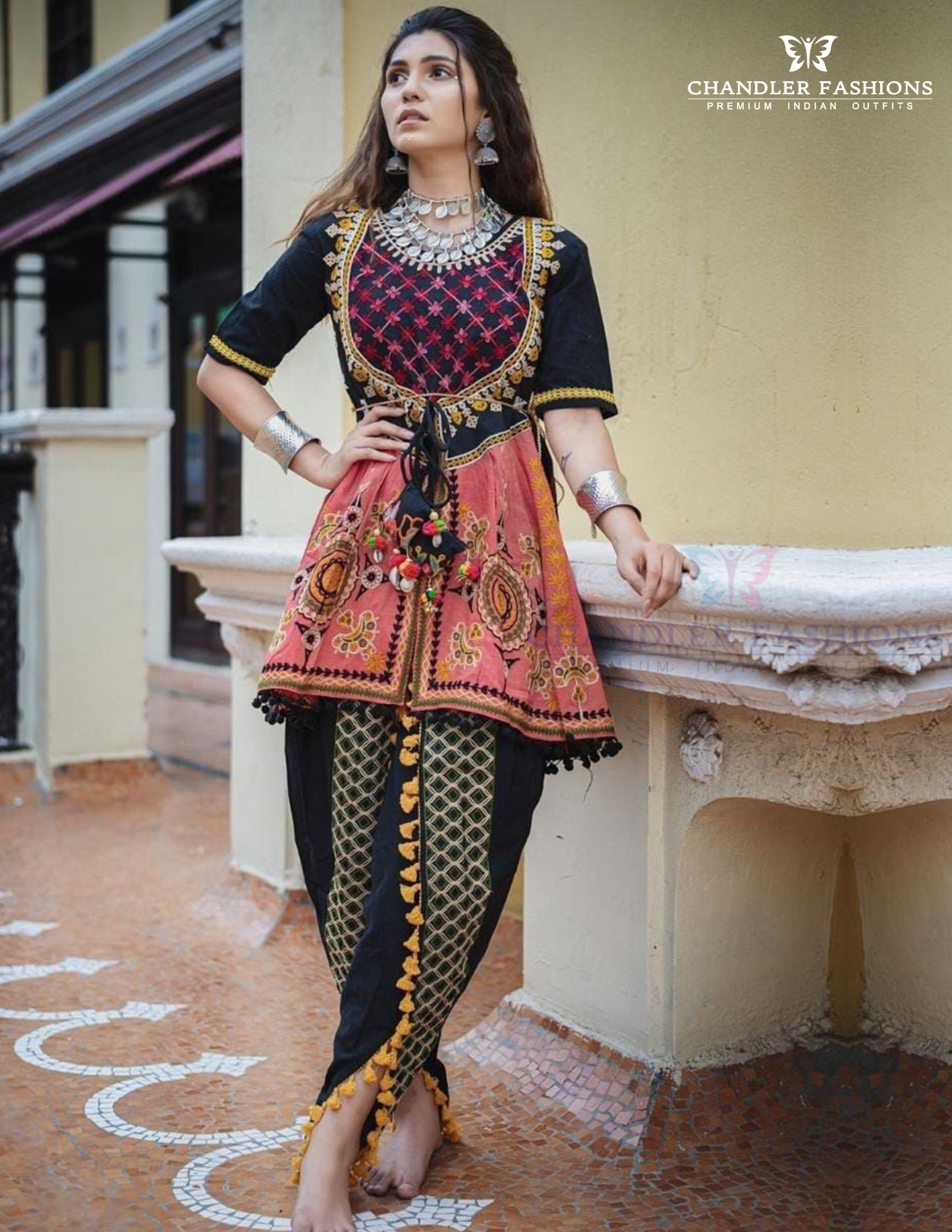 Attractive Black Color Kedia And Tulip Pant Set For Women