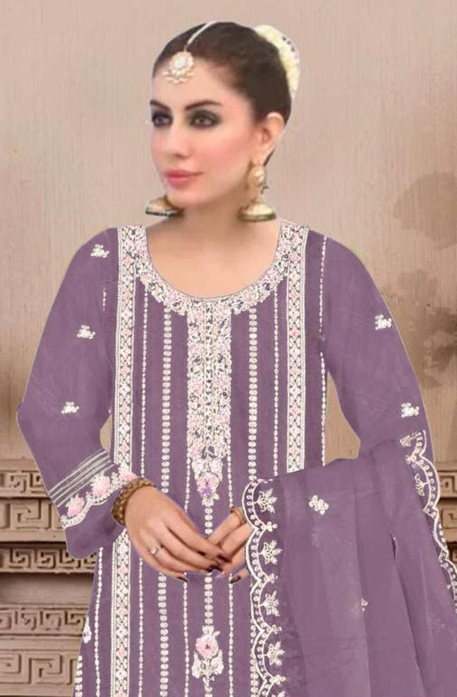 Purple Color Organza With Embroidery Work Suit Near Me