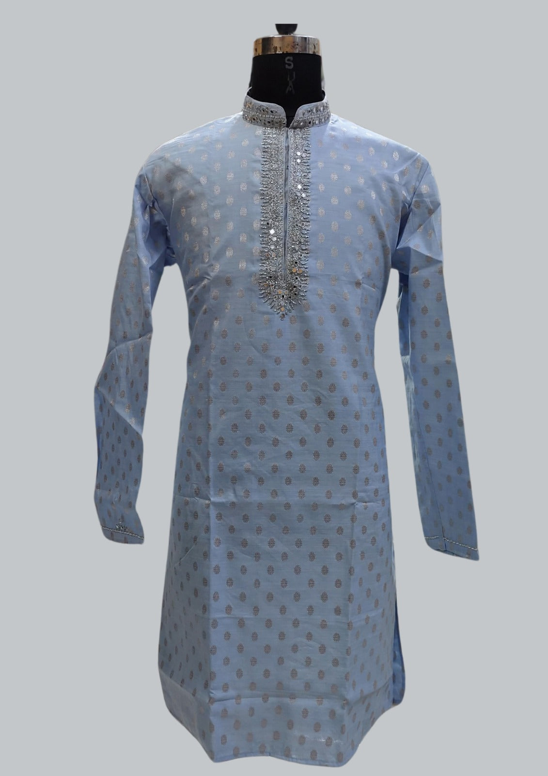 Attractive Light Blue Color Zardozi handwork Kurta With Pajama For Men