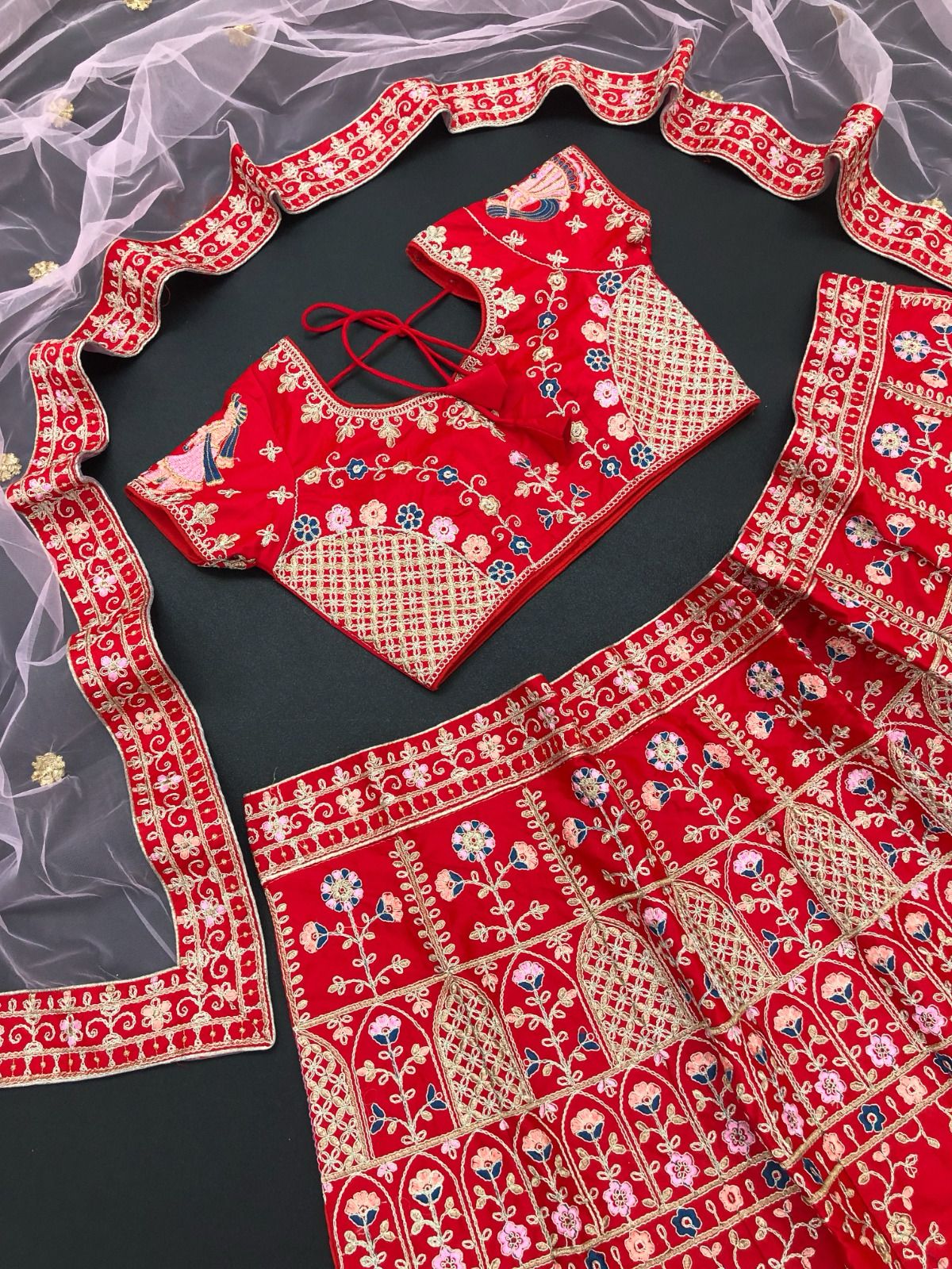 Red Colored Lehenga Choli With Heavy Sequins Embroidery Work In Surprise