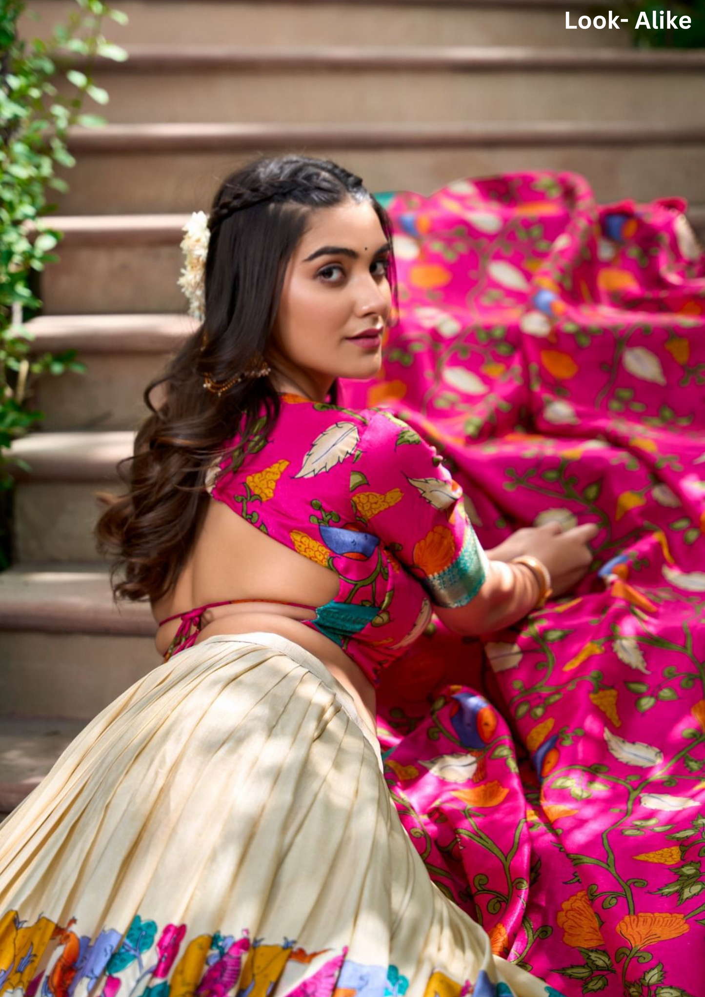 Pink Kalamkari Print Border Lehenga Choli With Dupatta In USA