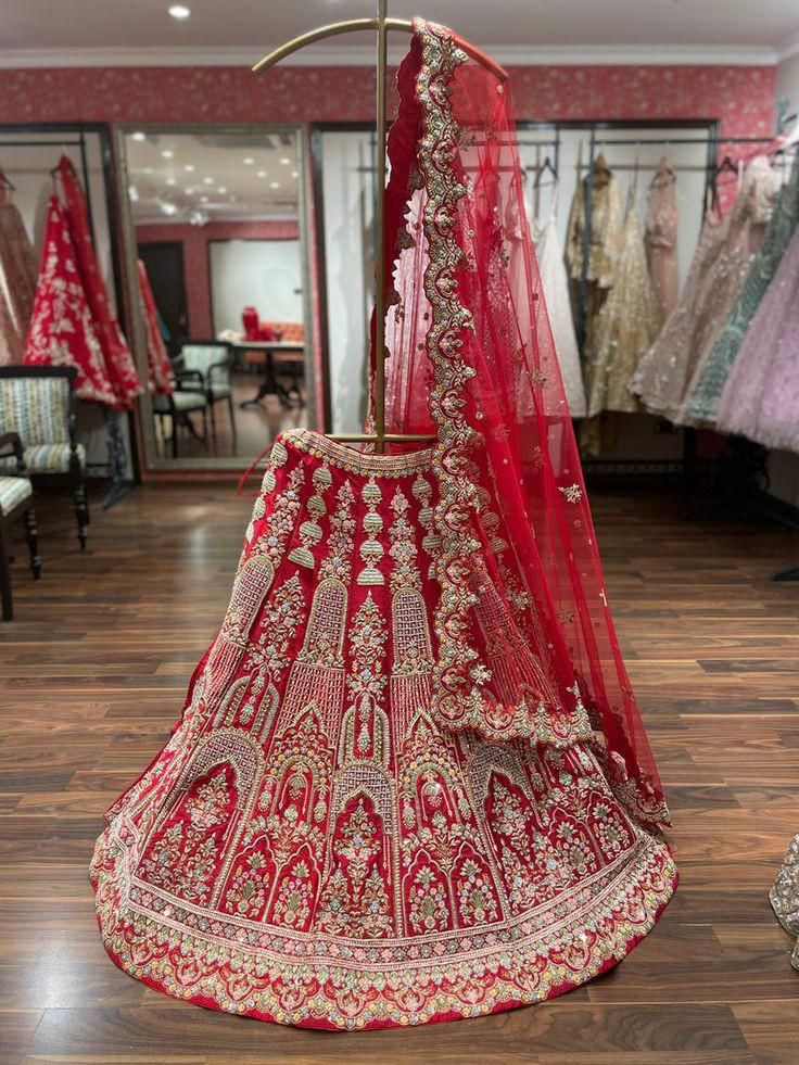 Satin Bridal Lehenga With Heavy Embroidery Work In Gilbert