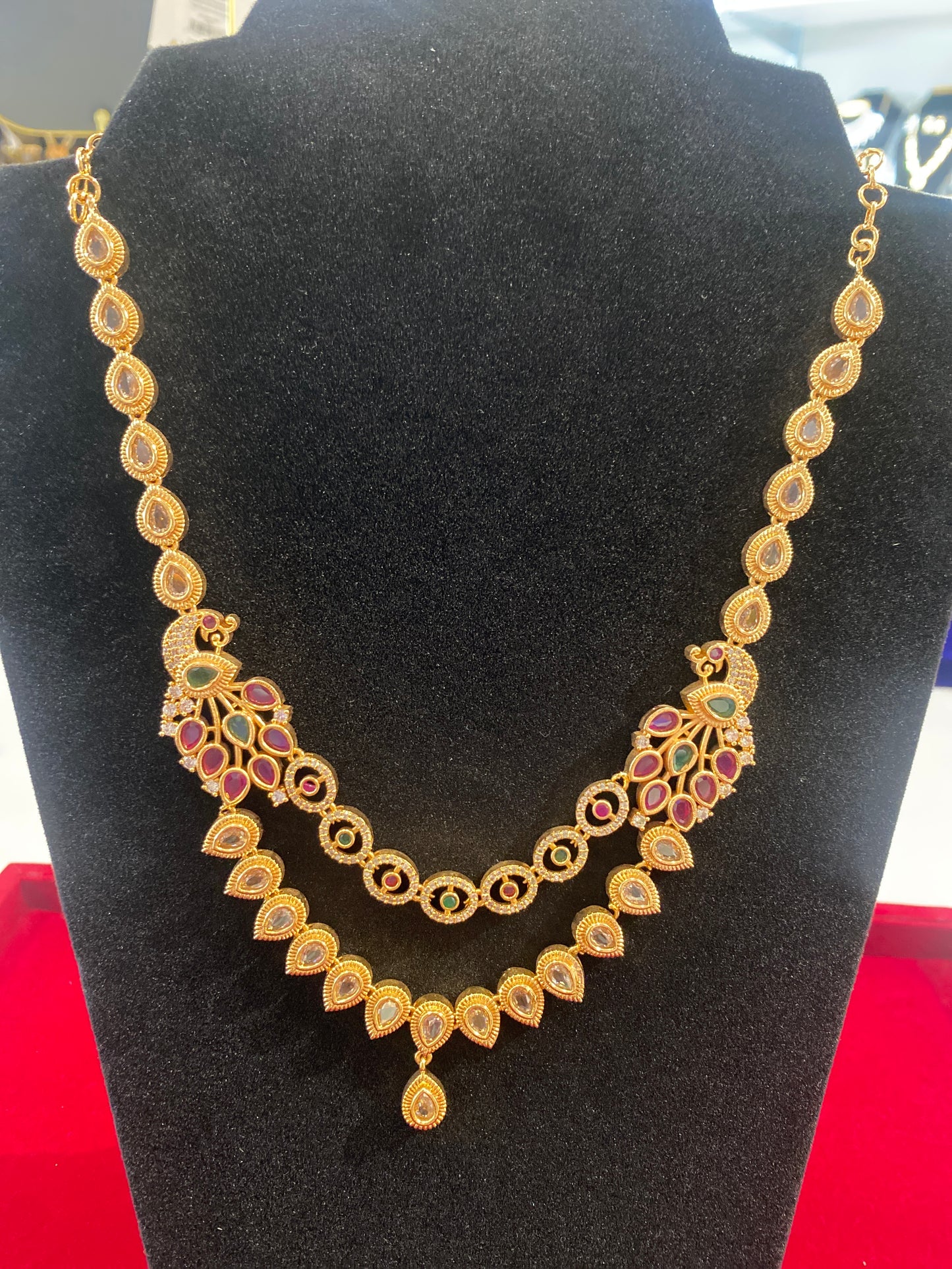 Stunning Gold Plated Multicolor Stones Peacock Design Necklace For Women
