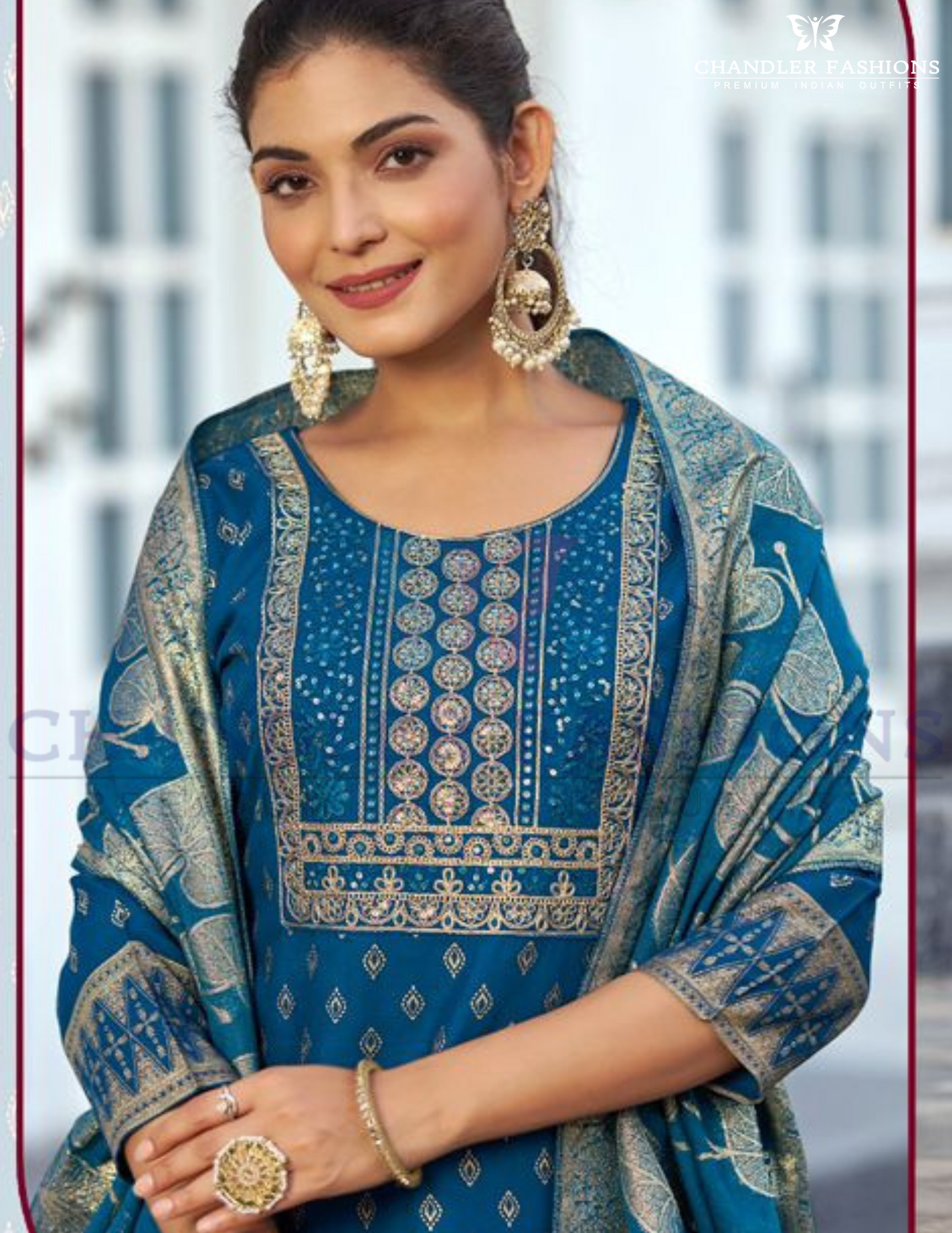 Charming Teal Blue Color Rayon Foil Printed With Embroidery Work Salwar Suits Near Me