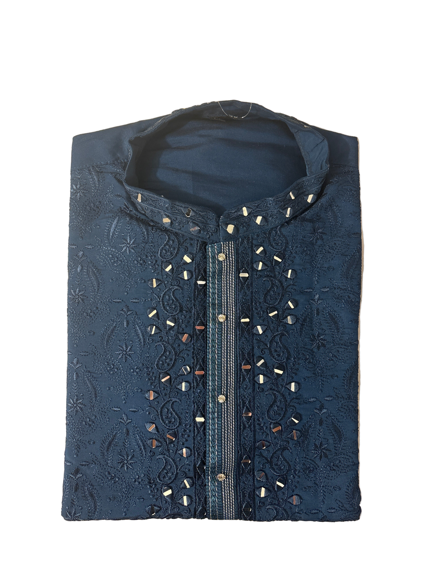 Dark Blue Color Soft Silk With Embroidery And Mirror Work Kurta Suits In USA