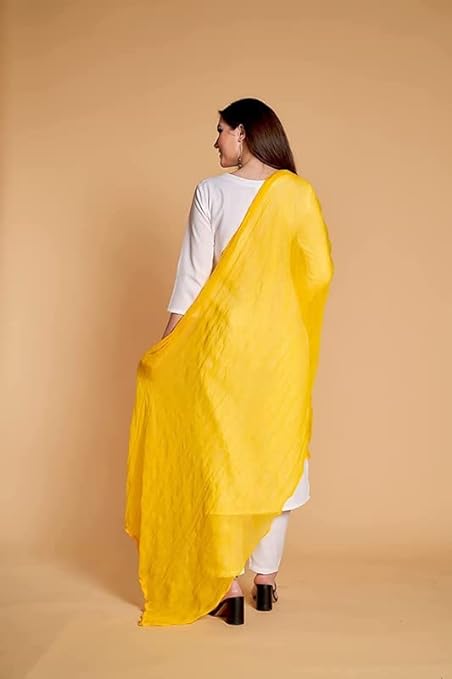 Mango Yellow Chiffon Solid Dupatta In USA