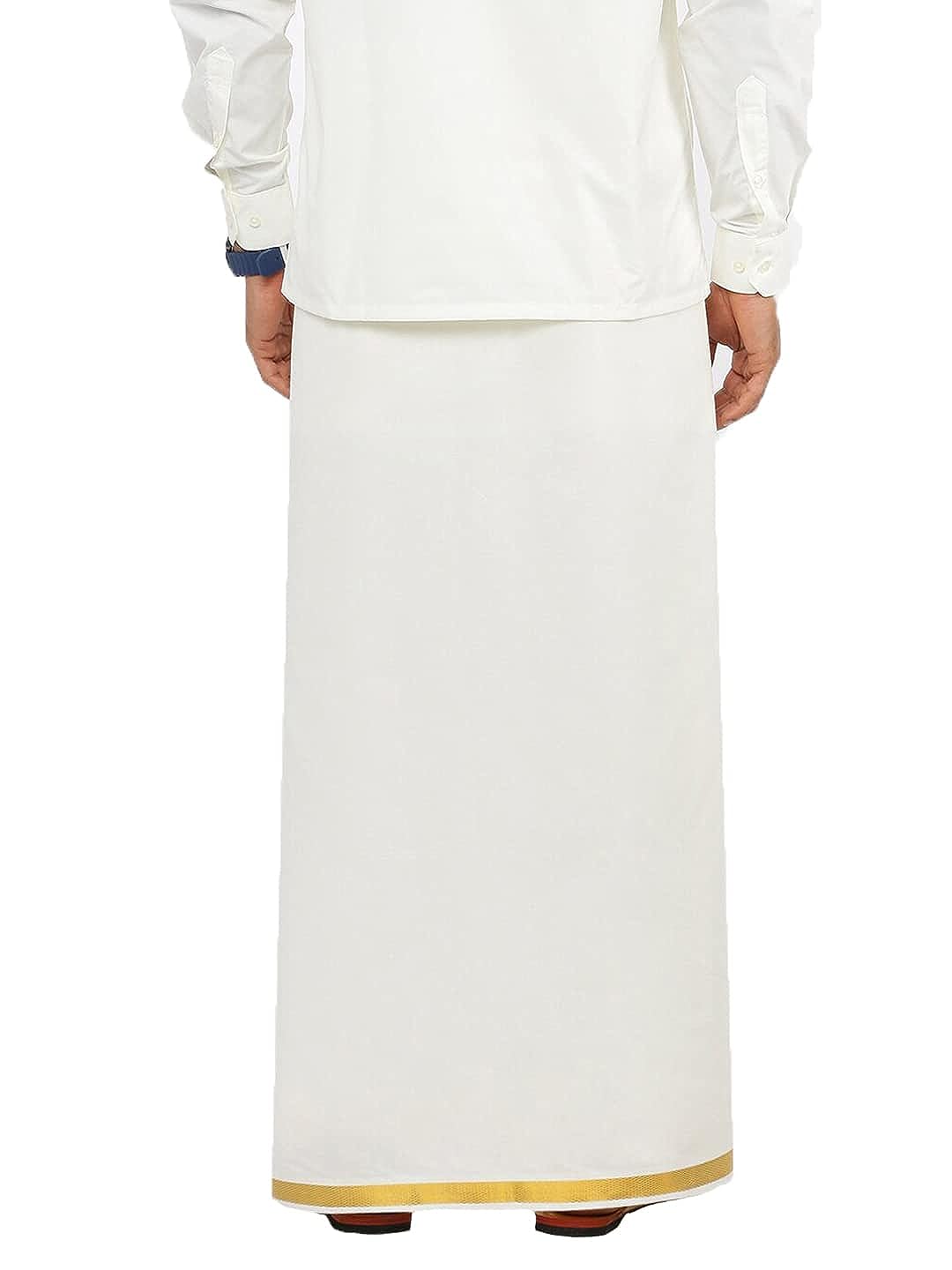 Men's White Cotton Dhoti With Attractive Golden Zari Border Near Me