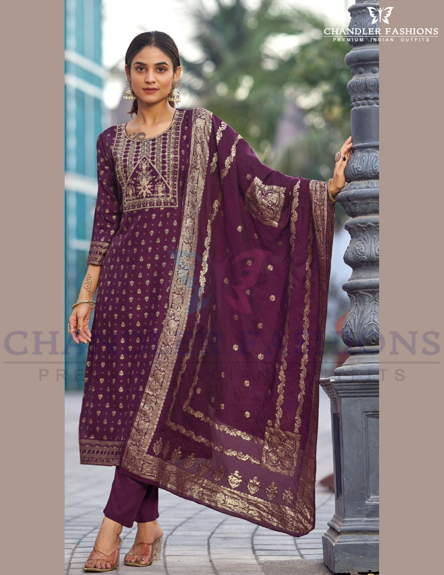 Divine Dark Purple Colored Fancy Rayon Foil Printed With Embroidery Work Salwar Suits For Women