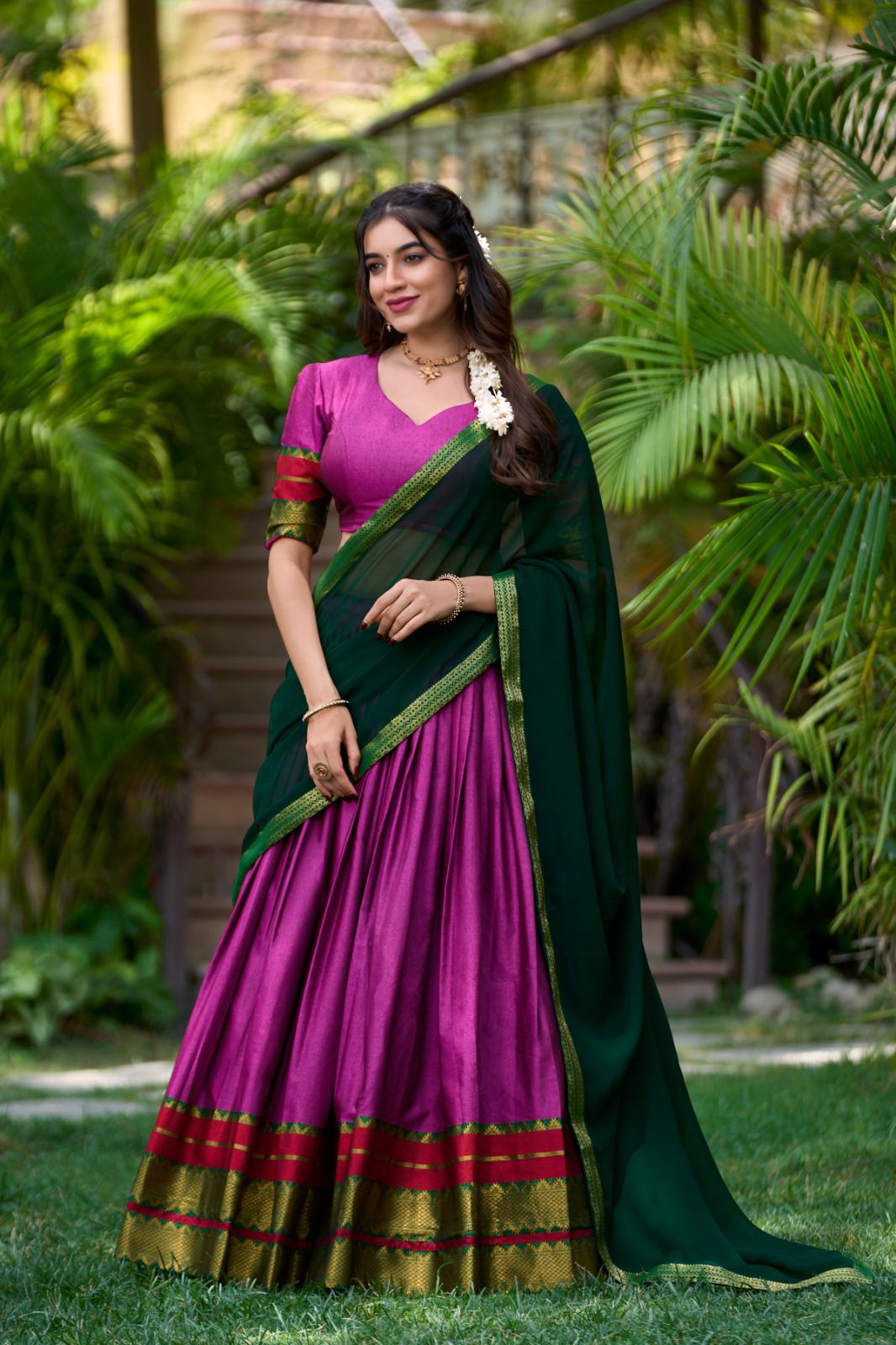 Cotton Zari Border Lehenga Choli With Dupatta Near Me