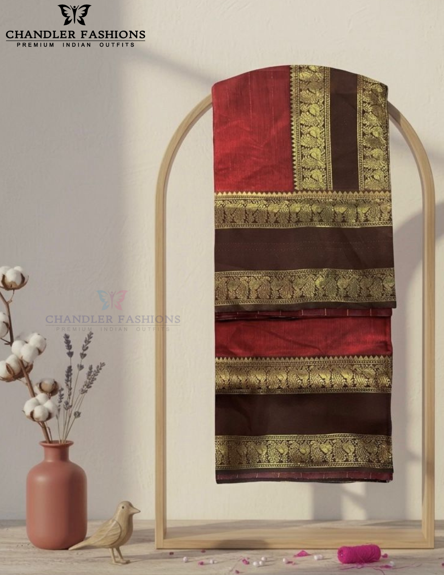 Maroon Color Cotton With Zari Work Saree