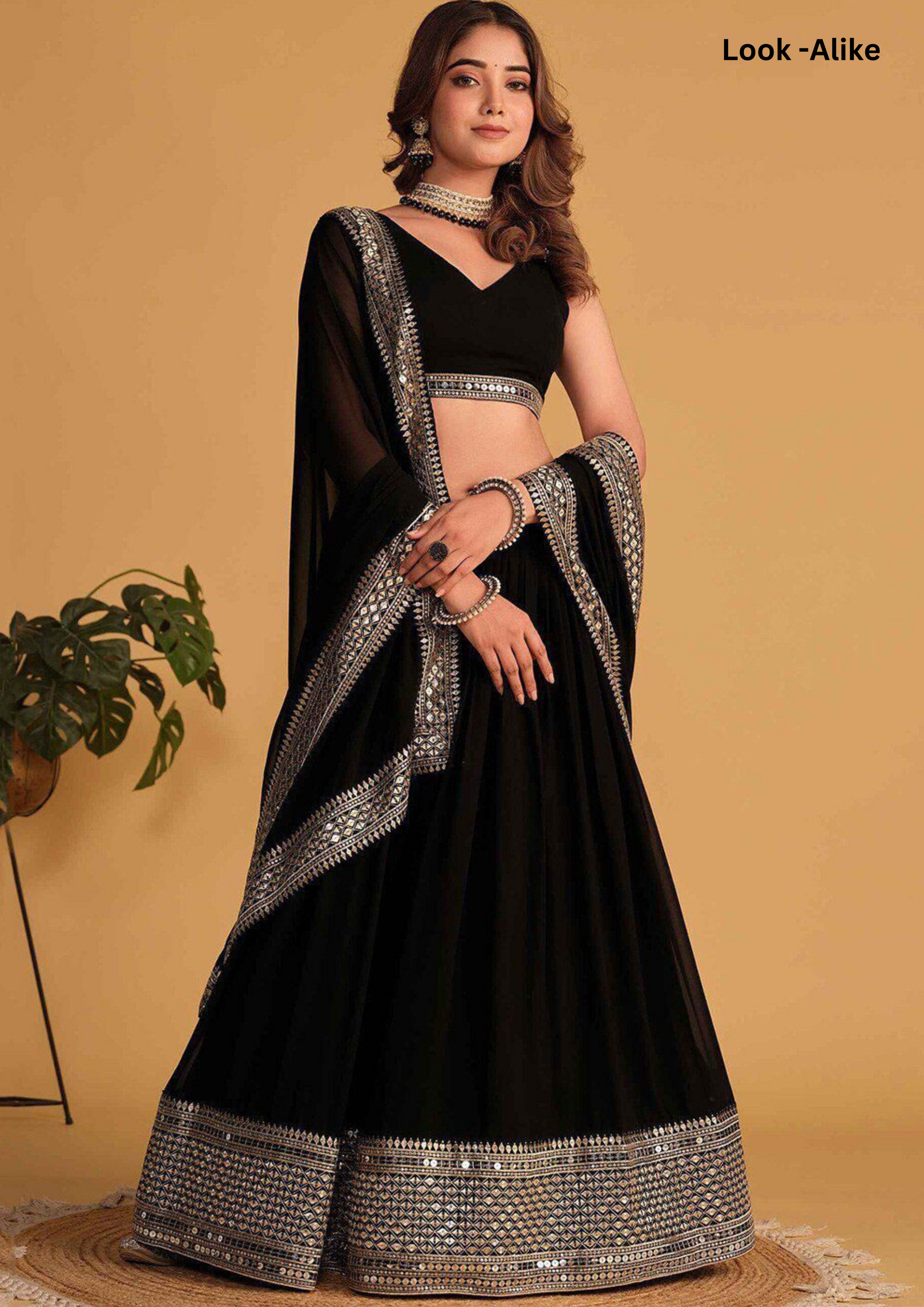 Attractive Black Color Faux Georgette With Sequins Embroidery Work Lehenga With Dupatta