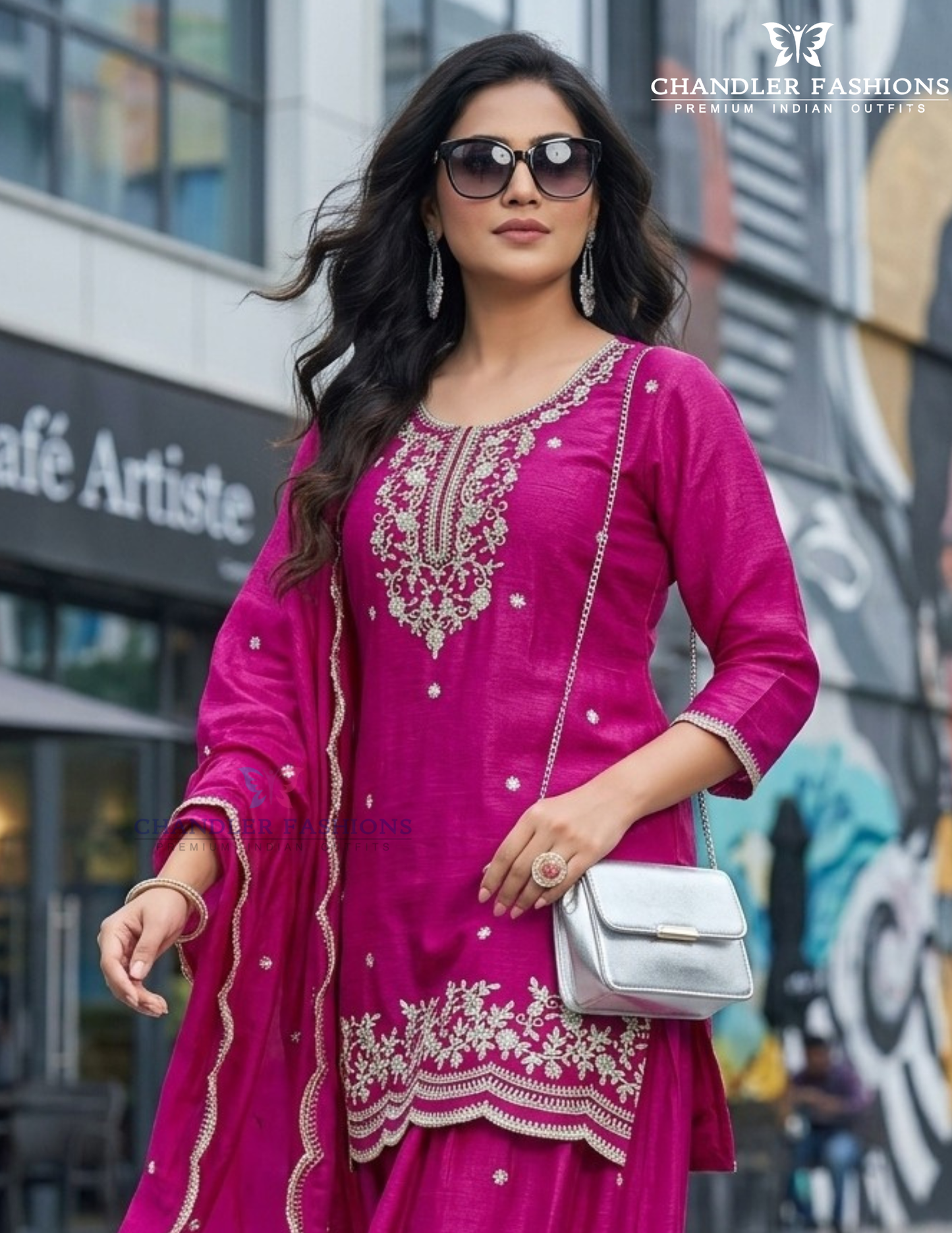 Magenta Color Chinon Silk With Embroidery Work Palazzo Suits Near Me