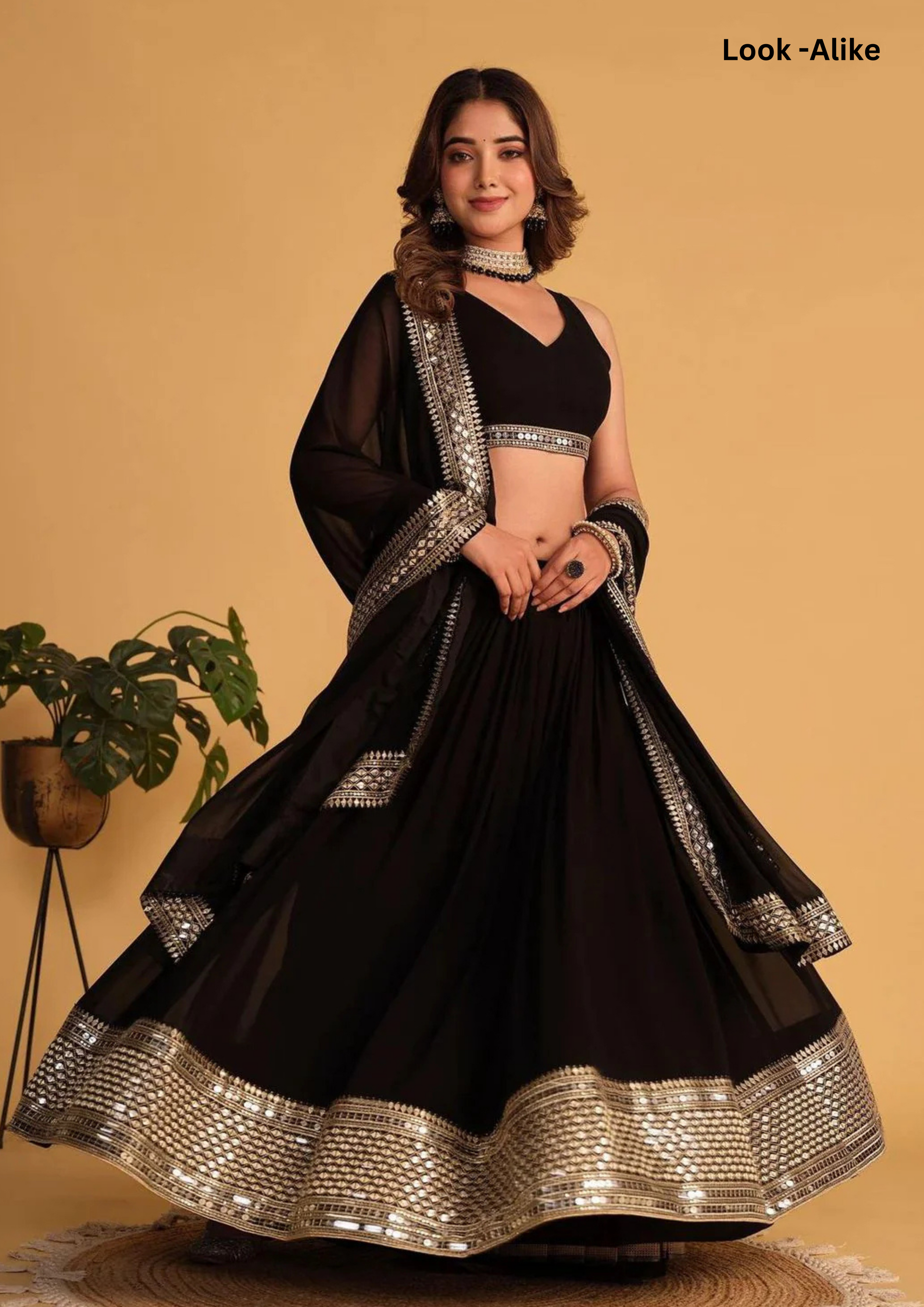 Attractive Black Color Faux Georgette With Sequins Embroidery Work Lehenga In Near Me