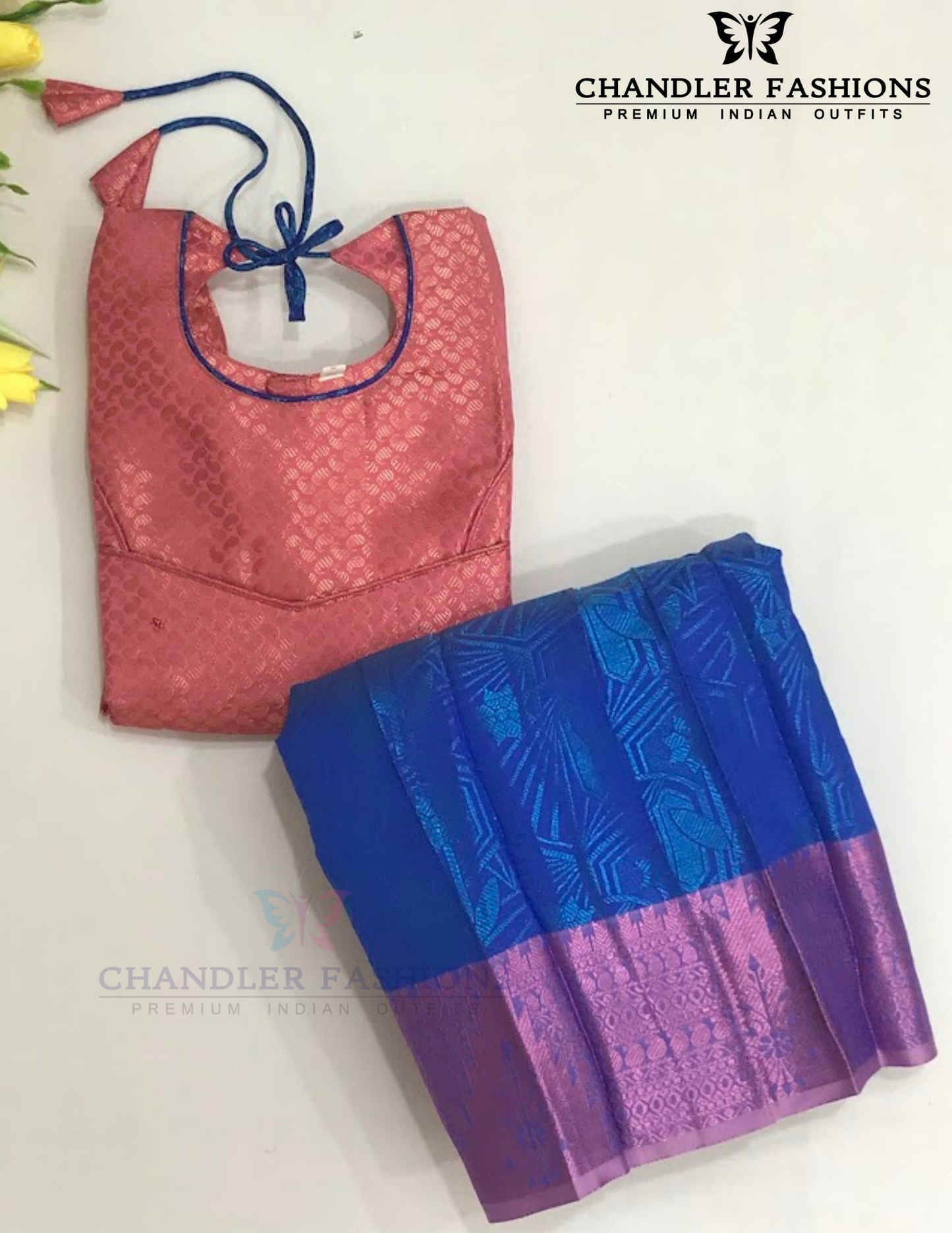 Attractive Pink And Blue Color Zari Work With Silk Langa set For Girls Near Me