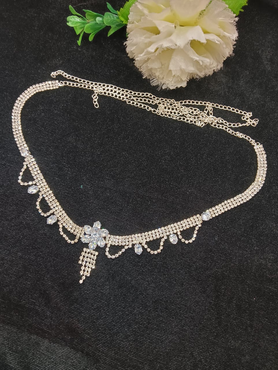 American Diamond Stone Worked Silver Colored Hip Chain Near Me