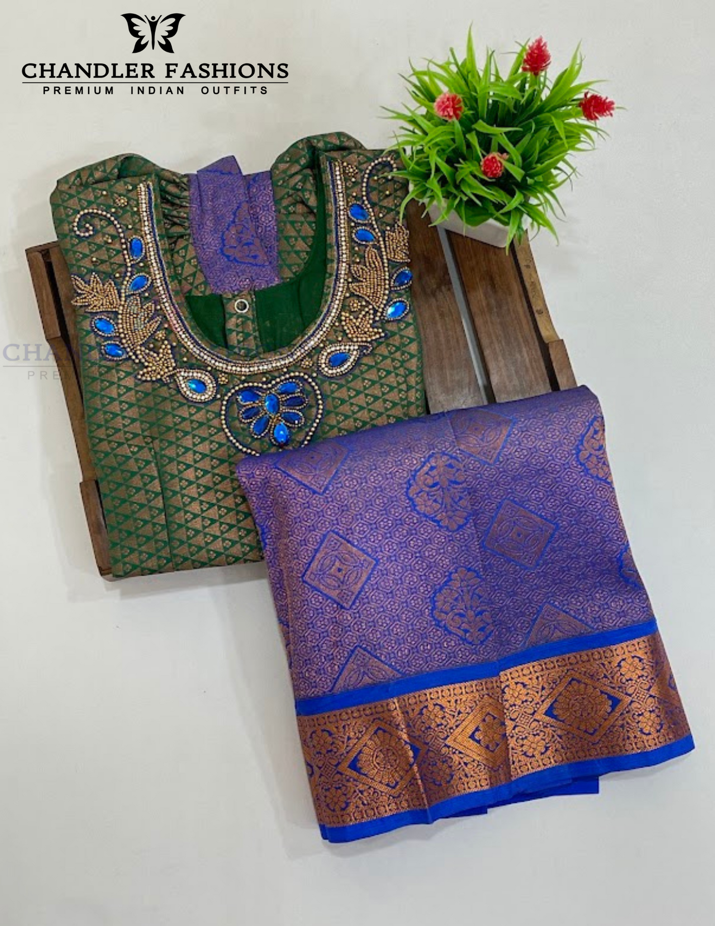 Attractive Green And Blue Color Stone Work With Silk Langa set For Girls In USA