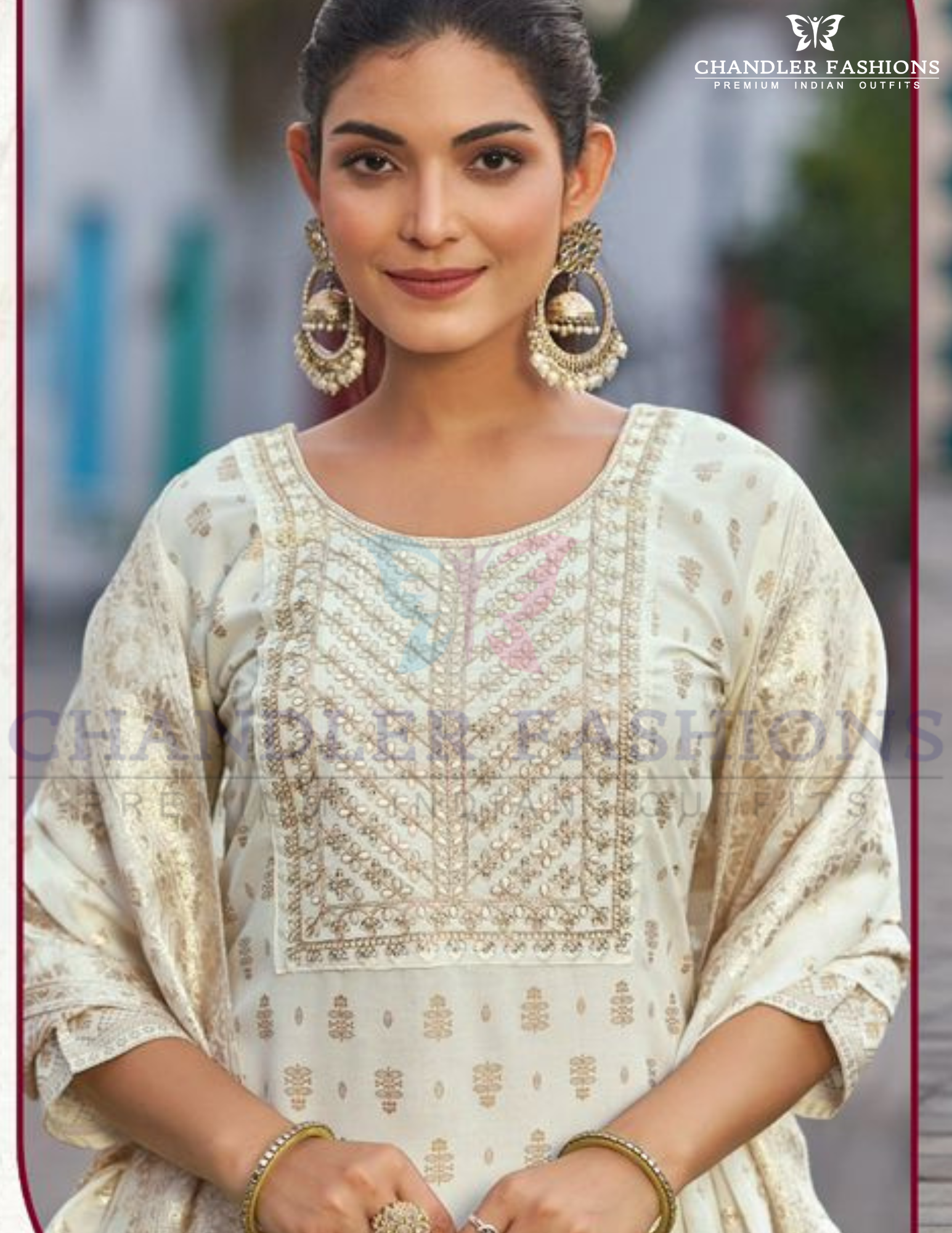 Stunning Cream Color Fancy Rayon Foil Printed With Embroidery Work Salwar Suits Near Me