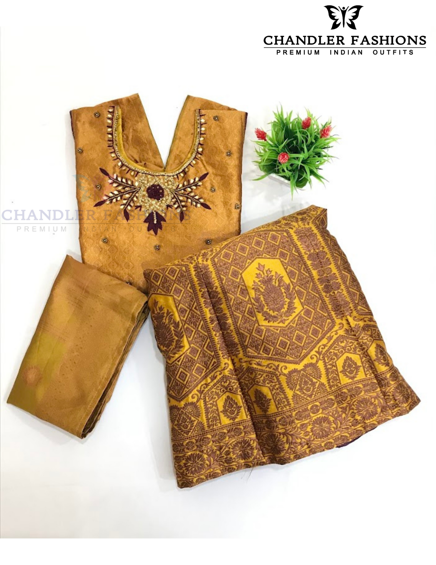 Alluring Yellow And Maroon Color Art Silk With Embroidery And Mirror Work Choli Set In USA