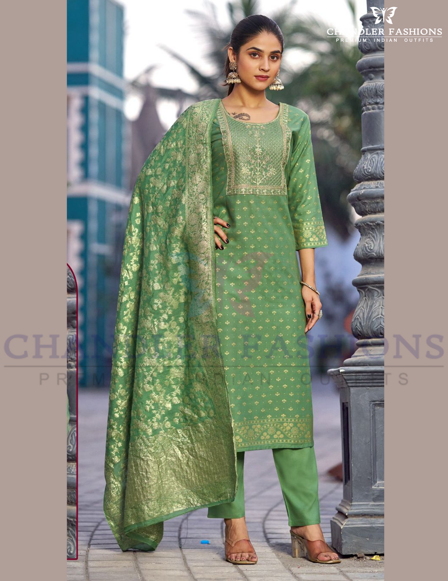 Pretty Light Green Color Premium Rayon Foil Printed With Embroidery Work Salwar Suits With Dupatta