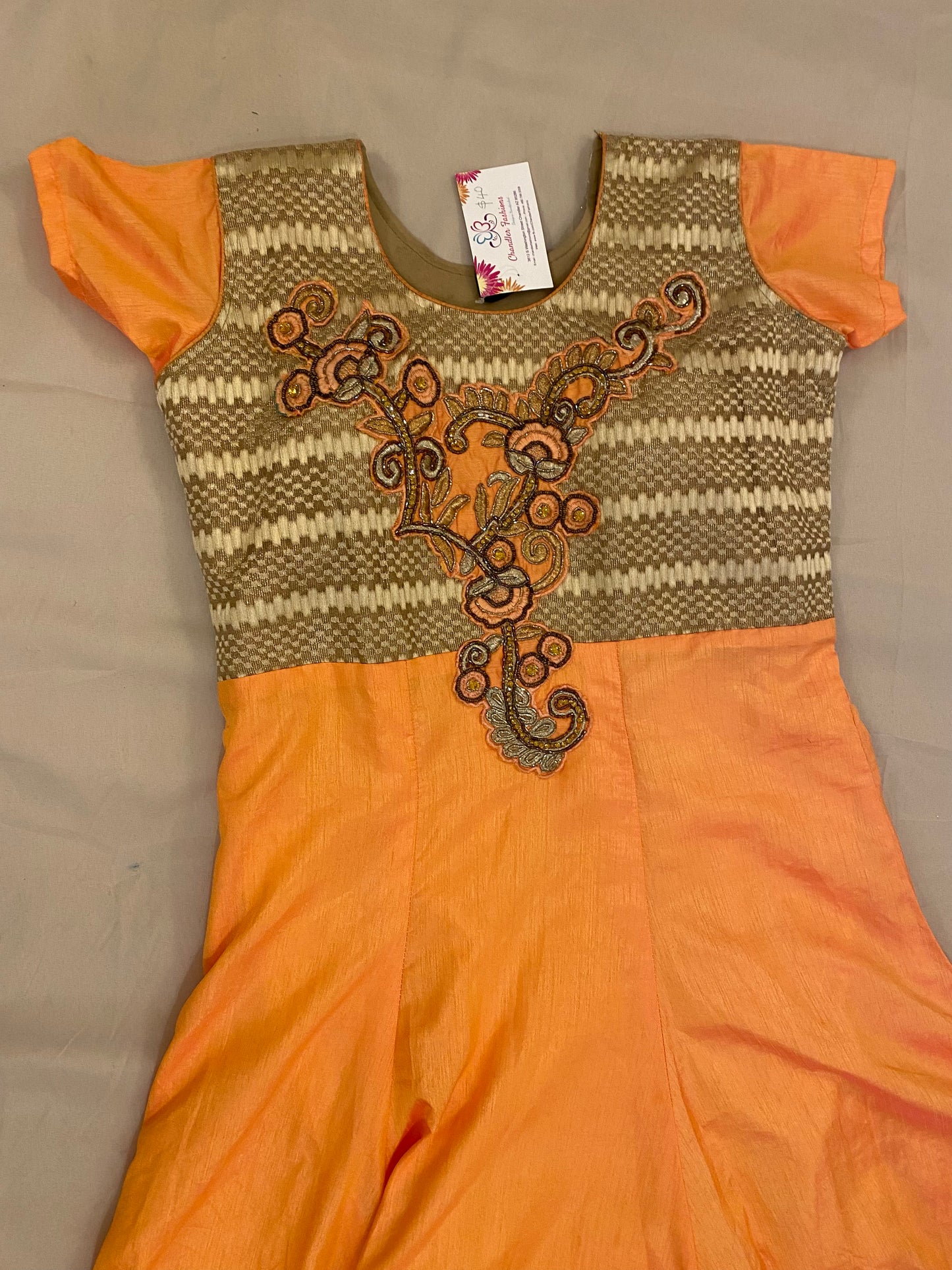 Trendy Designer Orange Color Long Dress With Embroidery Work in Gilbert